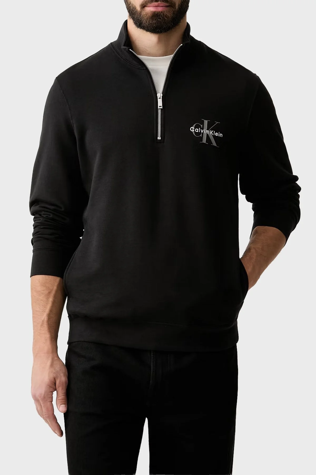Calvin Klein Logolu Pamuklu Yarım Fermuarlı Dik Yaka LV04RG280GUB1 Erkek Sweat LV04RG280G UB1 SİYAH - 1