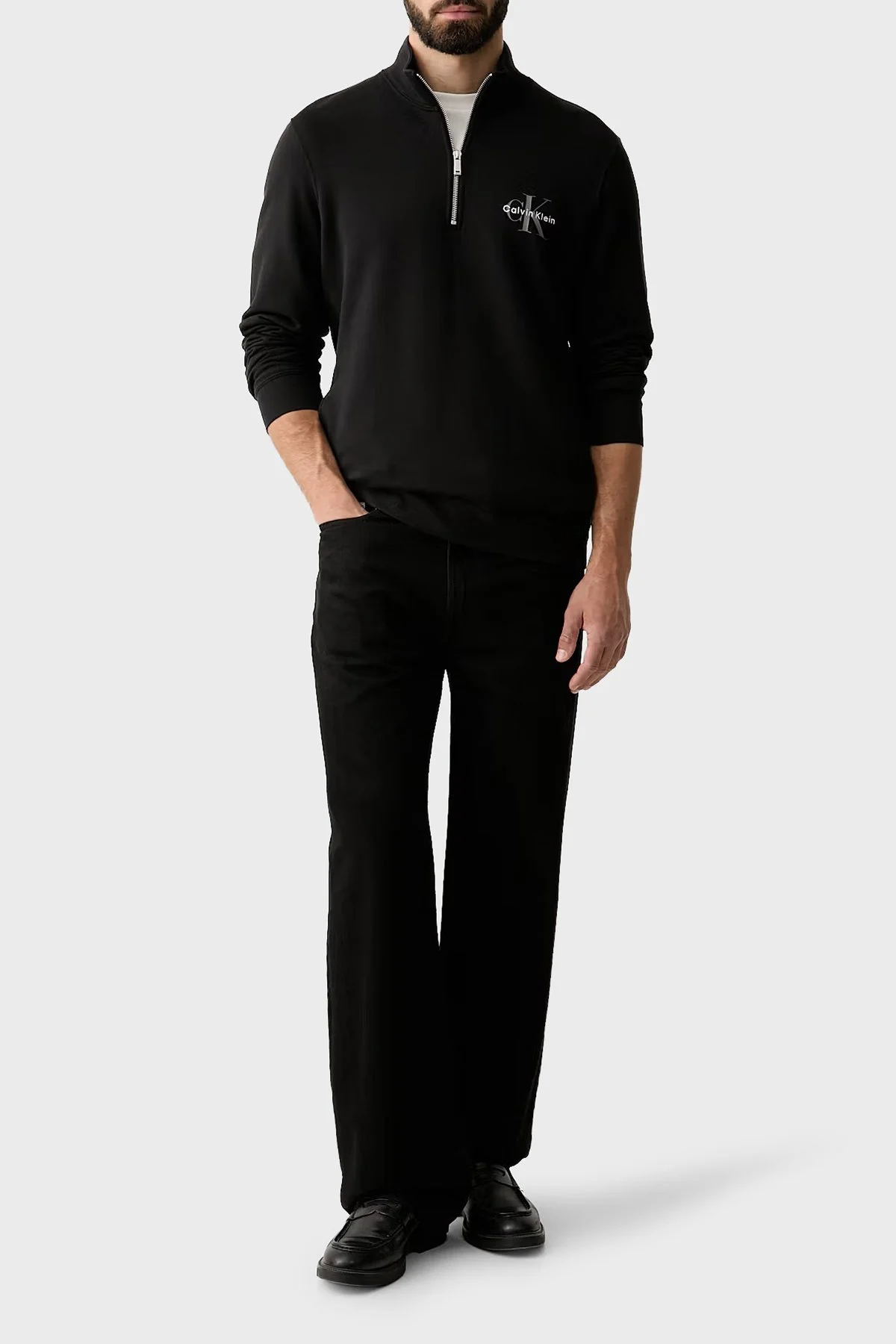 Calvin Klein Logolu Pamuklu Yarım Fermuarlı Dik Yaka LV04RG280GUB1 Erkek Sweat LV04RG280G UB1 SİYAH - 2