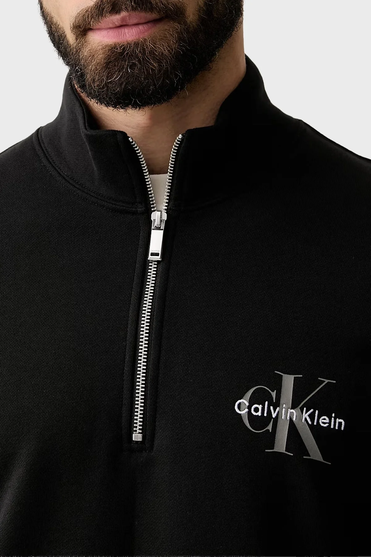 Calvin Klein Logolu Pamuklu Yarım Fermuarlı Dik Yaka LV04RG280GUB1 Erkek Sweat LV04RG280G UB1 SİYAH - 4