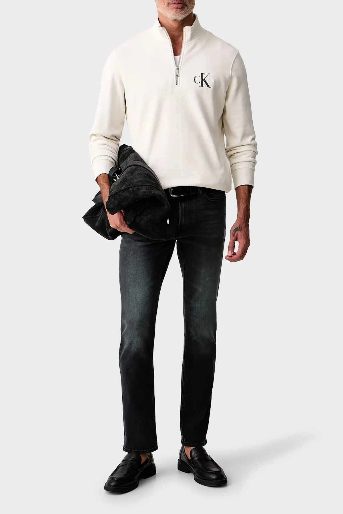 Calvin Klein Logolu Pamuklu Yarım Fermuarlı Dik Yaka LV04RG280GYAS Erkek Sweat LV04RG280G YAS Krem - 2