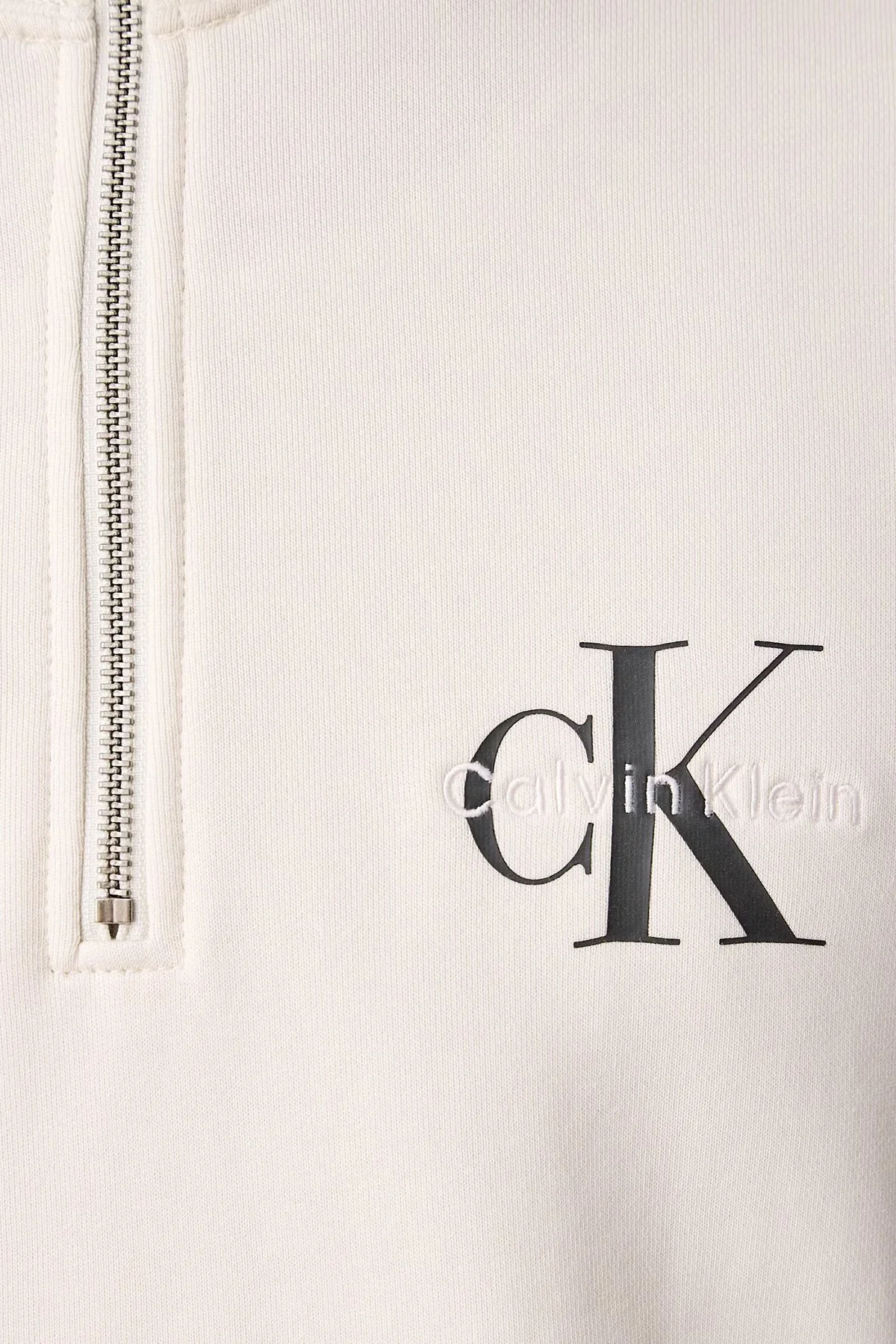 Calvin Klein Logolu Pamuklu Yarım Fermuarlı Dik Yaka LV04RG280GYAS Erkek Sweat LV04RG280G YAS Krem - 5