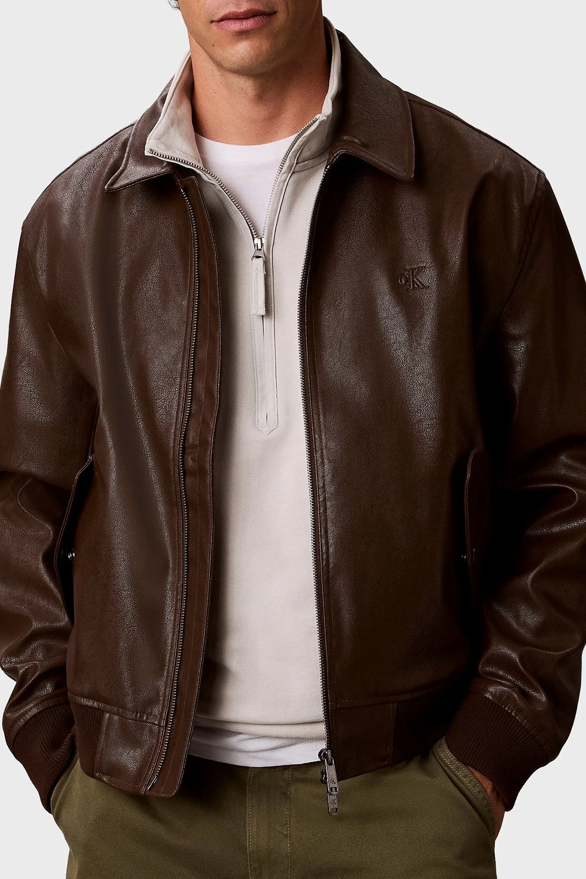 Calvin Klein Logolu Pamuklu Yarım Fermuarlı Dik Yaka LV04RJ203GPDJ Erkek Sweat LV04RJ203G PDJ Ekru - 3