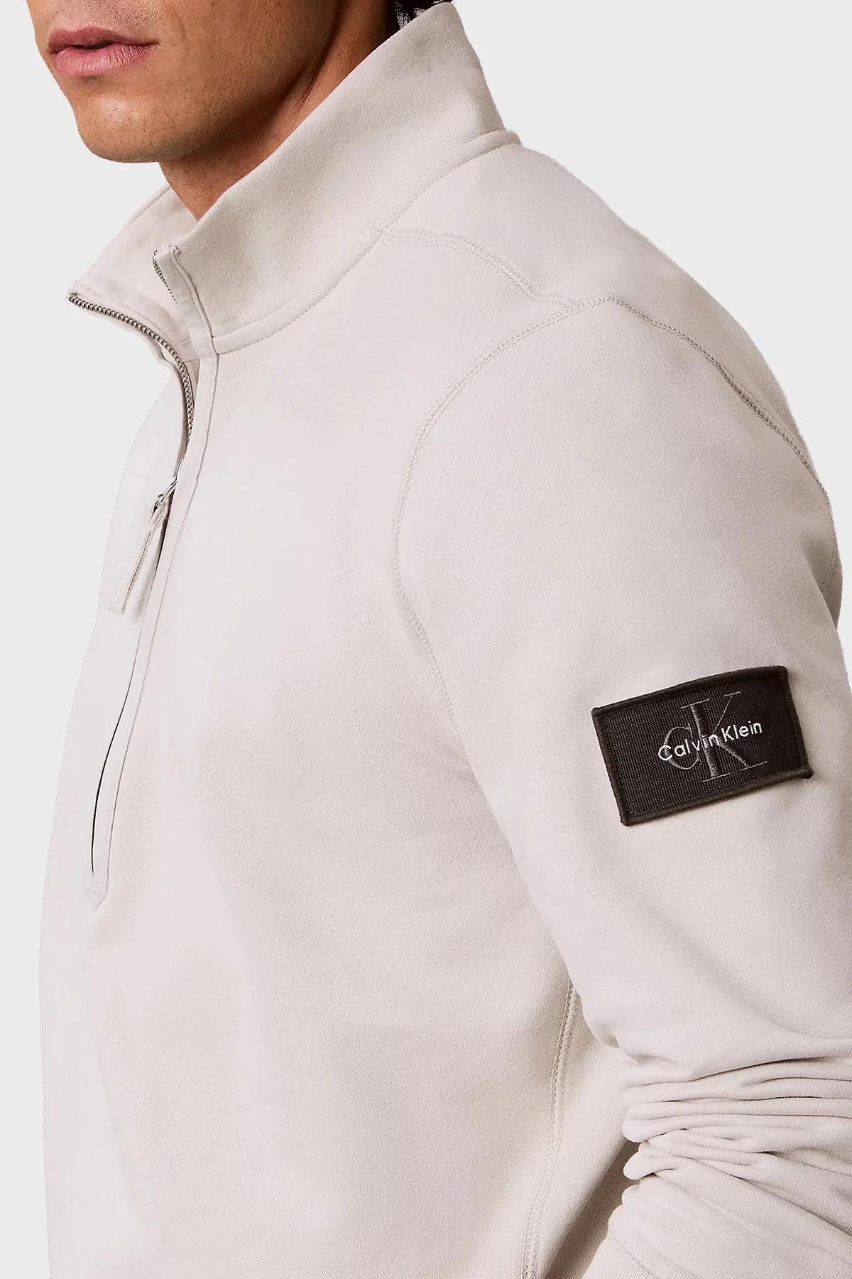 Calvin Klein Logolu Pamuklu Yarım Fermuarlı Dik Yaka LV04RJ203GPDJ Erkek Sweat LV04RJ203G PDJ Ekru - 5