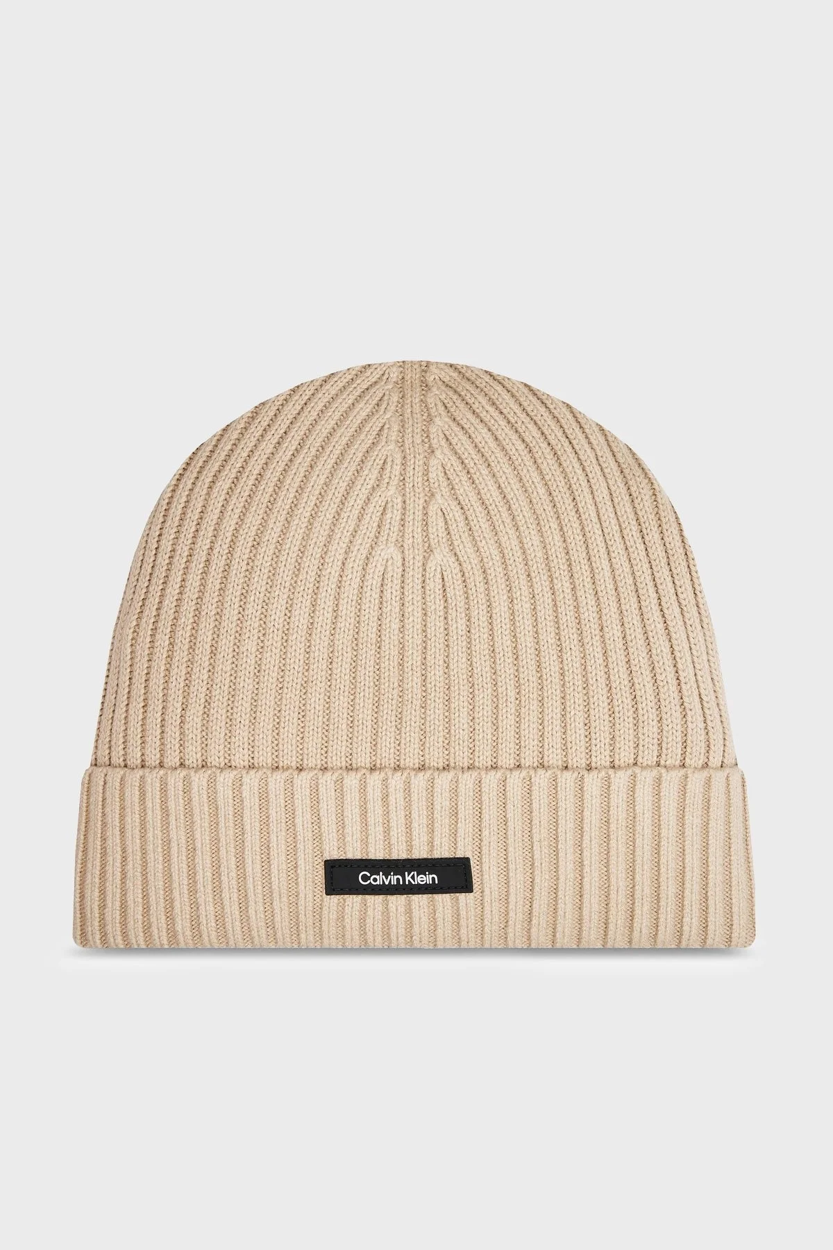 Calvin Klein Logolu Pamuklu Yivli Dokulu K50K512362ACE Erkek Bere K50K512362 ACE BEJ - 1