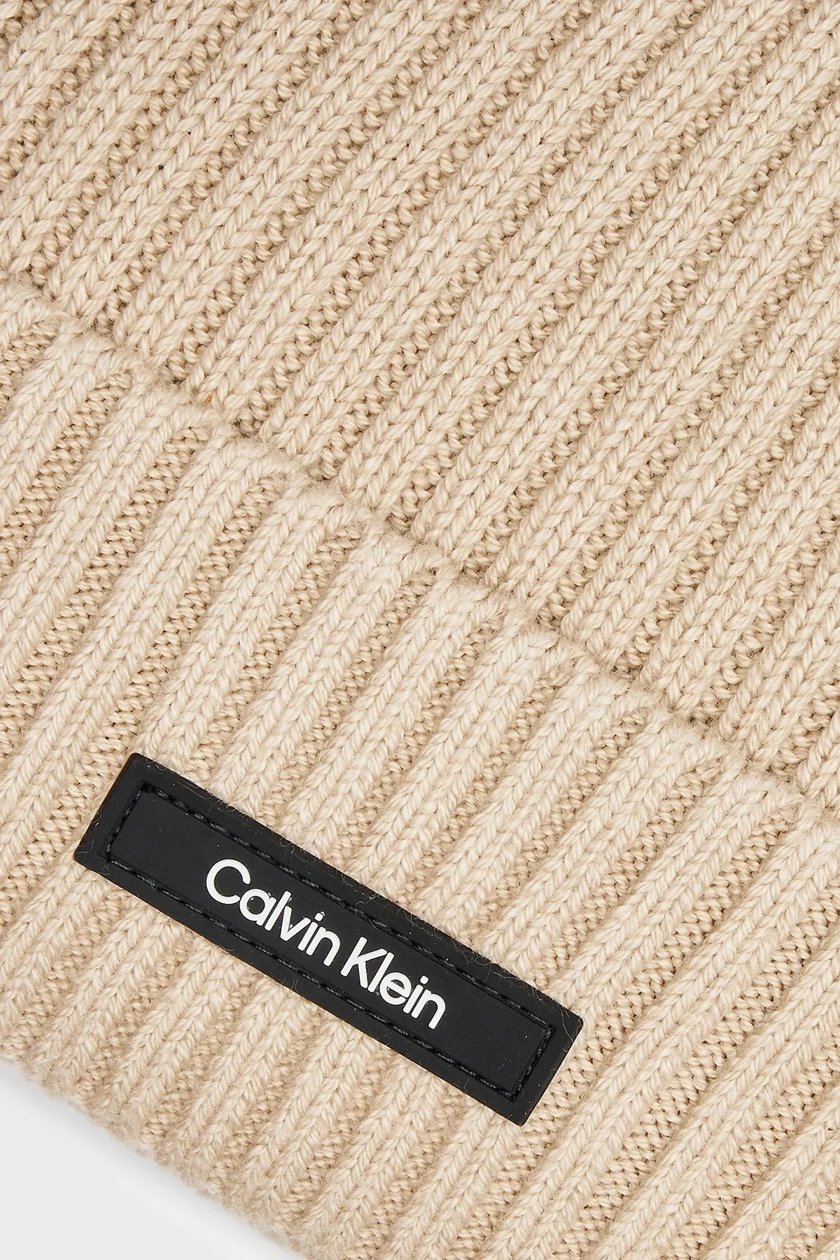 Calvin Klein Logolu Pamuklu Yivli Dokulu K50K512362ACE Erkek Bere K50K512362 ACE BEJ - 3