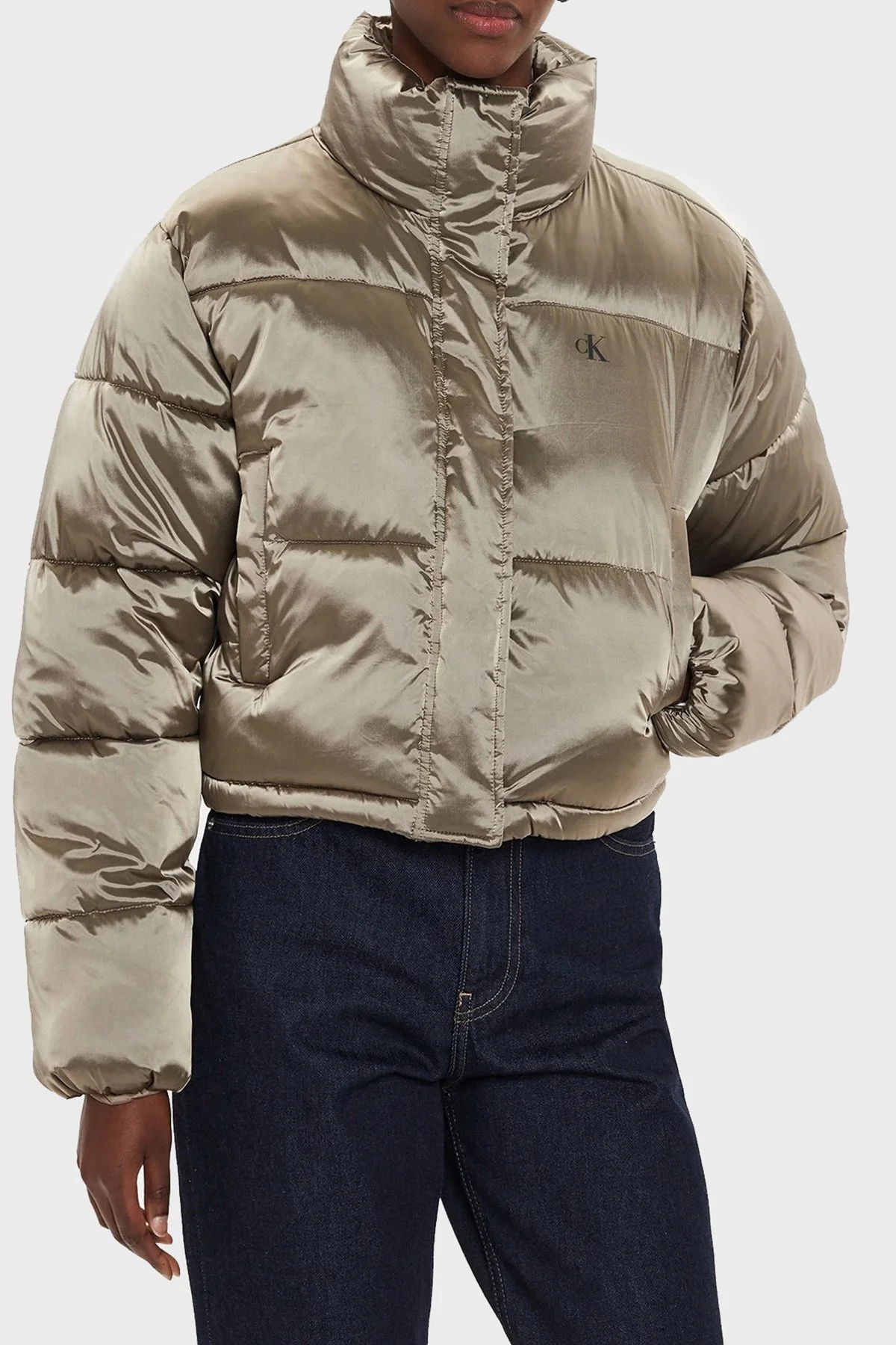 Calvin Klein Logolu Parlak Saten Crop Şişme J20J224124PAV Bayan Mont J20J224124 PAV BRONZ - 1