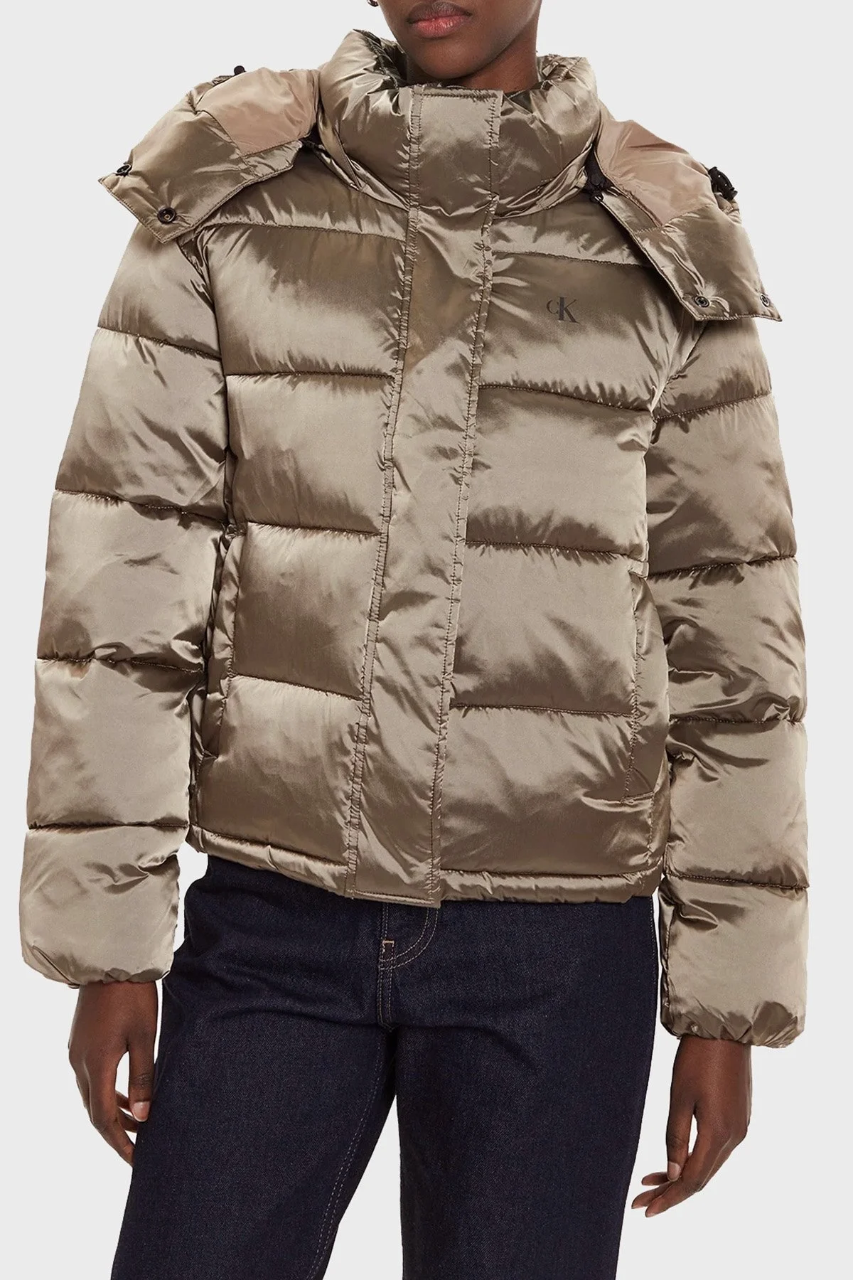 Calvin Klein Logolu Parlak Saten Şişme J20J224616PAV Bayan Mont J20J224616 PAV BRONZ - 1