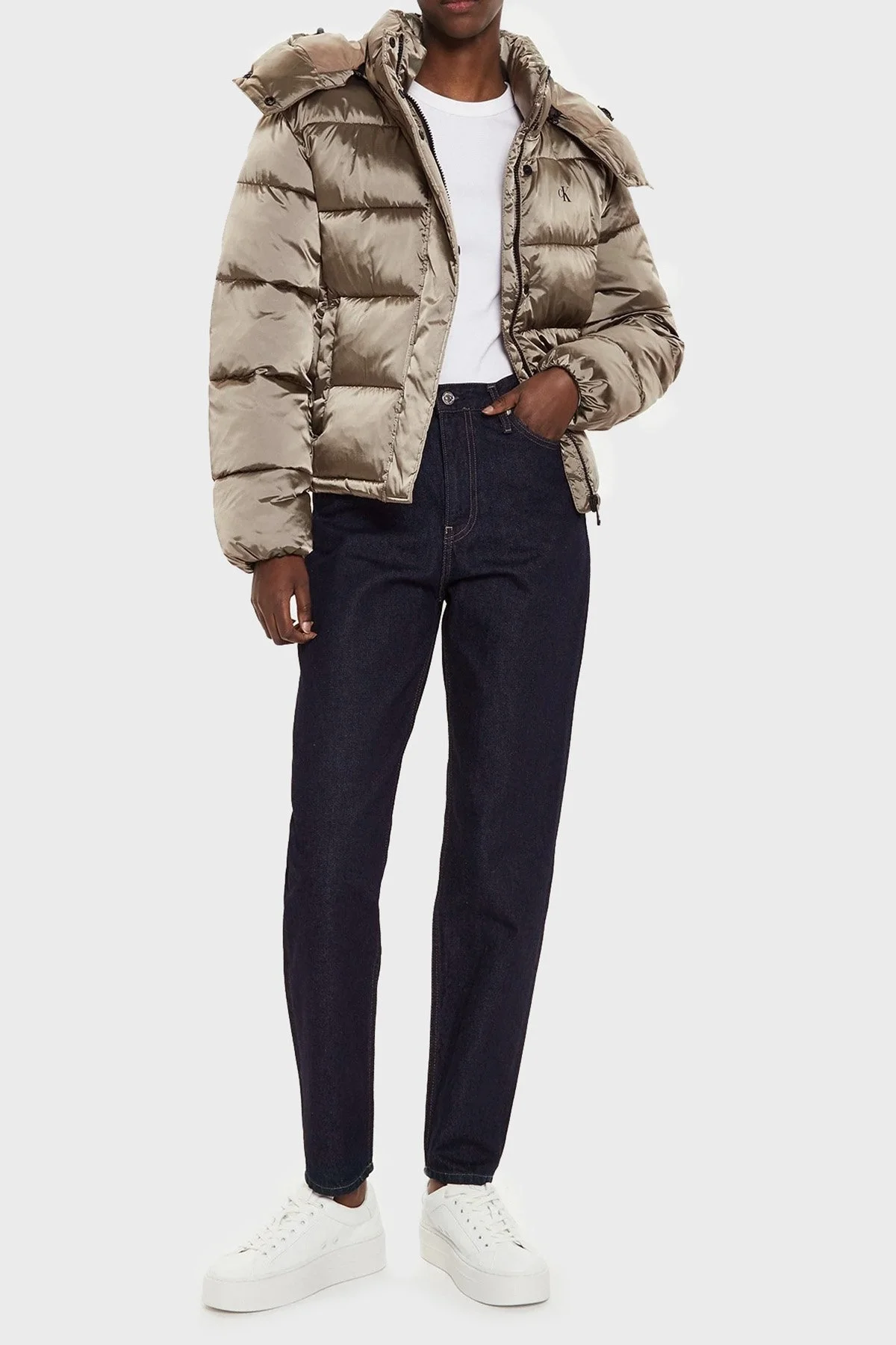 Calvin Klein Logolu Parlak Saten Şişme J20J224616PAV Bayan Mont J20J224616 PAV BRONZ - 3