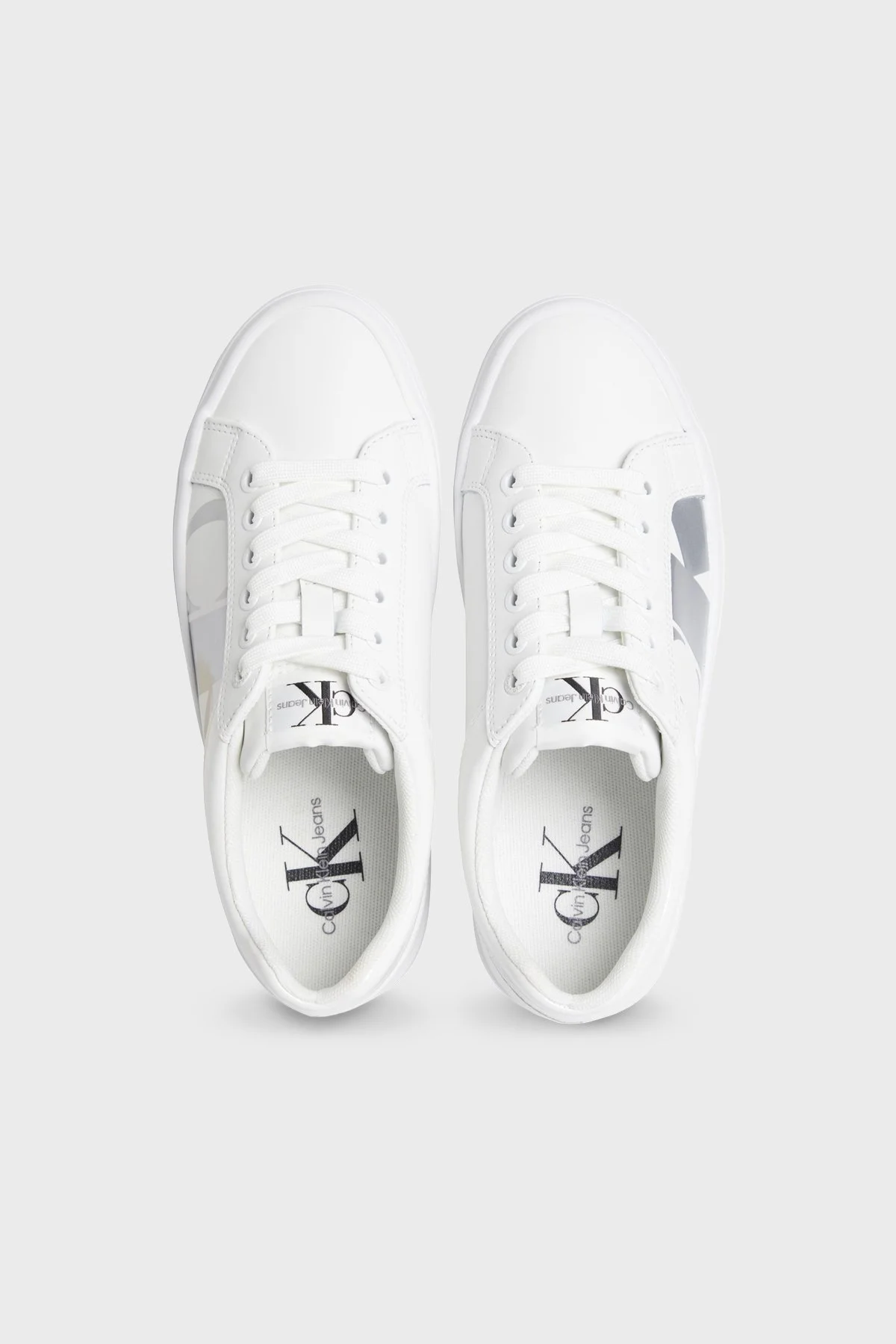 Calvin Klein Logolu Platform Sneaker YW0YW0141401V Bayan Ayakkabı YW0YW01414 01V BEYAZ-GÜMÜŞ - 4