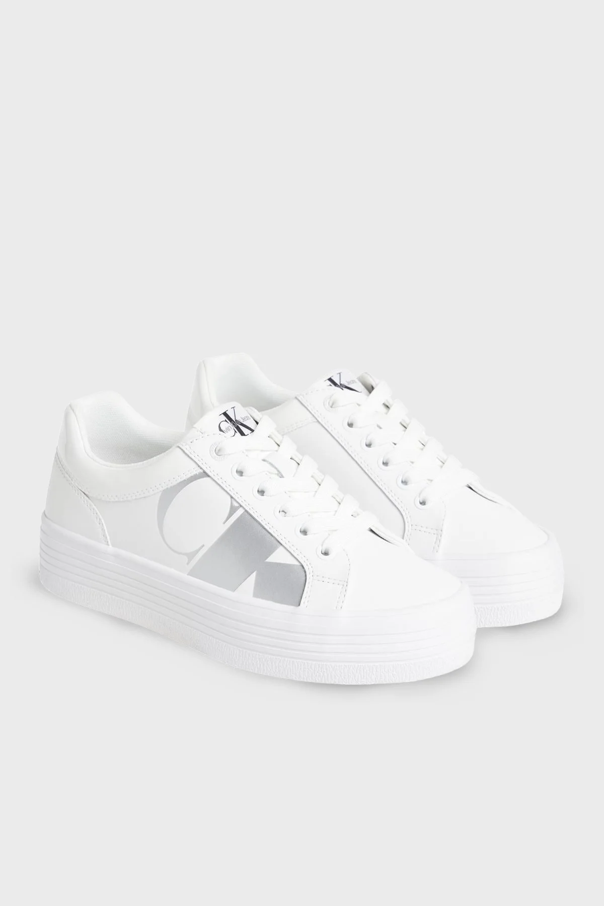 Calvin Klein Logolu Platform Sneaker YW0YW0141401V Bayan Ayakkabı YW0YW01414 01V BEYAZ-GÜMÜŞ - 5