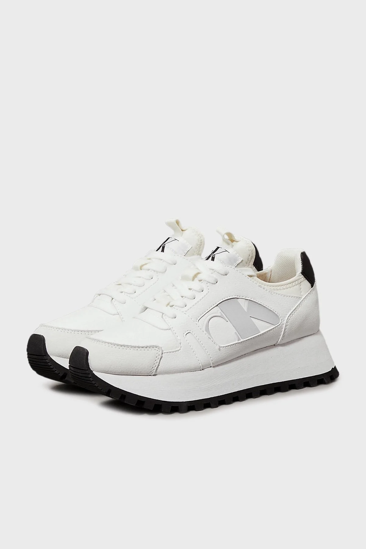 Calvin Klein Logolu Platform Taban Sneaker YW0YW0164201W Bayan Ayakkabı YW0YW01642 01W BEYAZ-SİYAH - 9