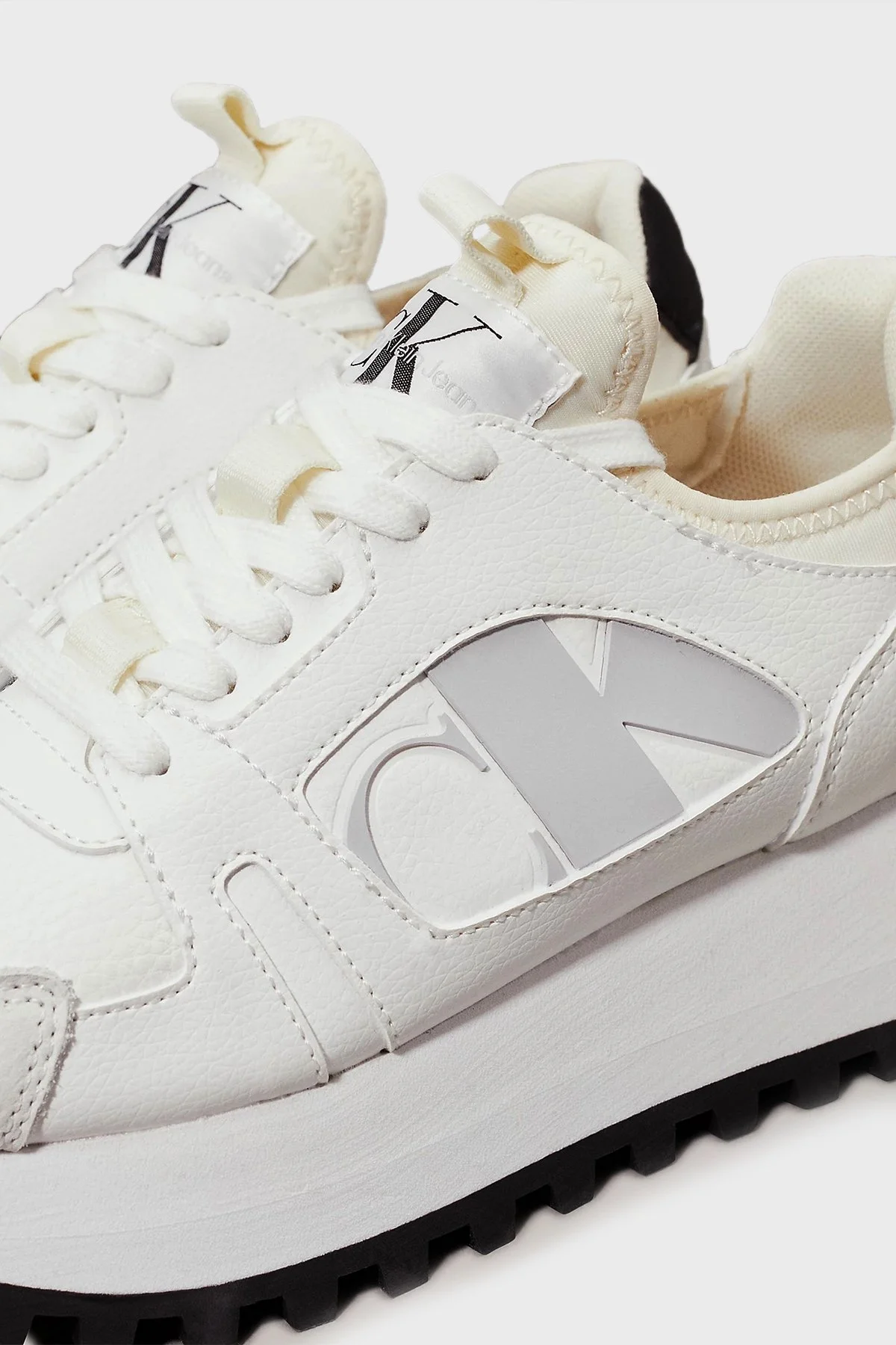 Calvin Klein Logolu Platform Taban Sneaker YW0YW0164201W Bayan Ayakkabı YW0YW01642 01W BEYAZ-SİYAH - 10