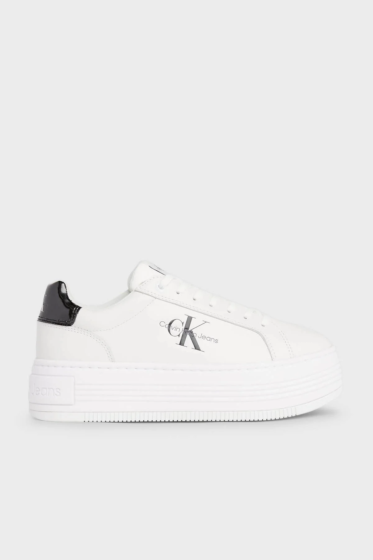 Calvin Klein Logolu Platform Topuk Deri Sneaker YW0YW0143101W Bayan Ayakkabı YW0YW01431 01W BEYAZ-SİYAH - 1
