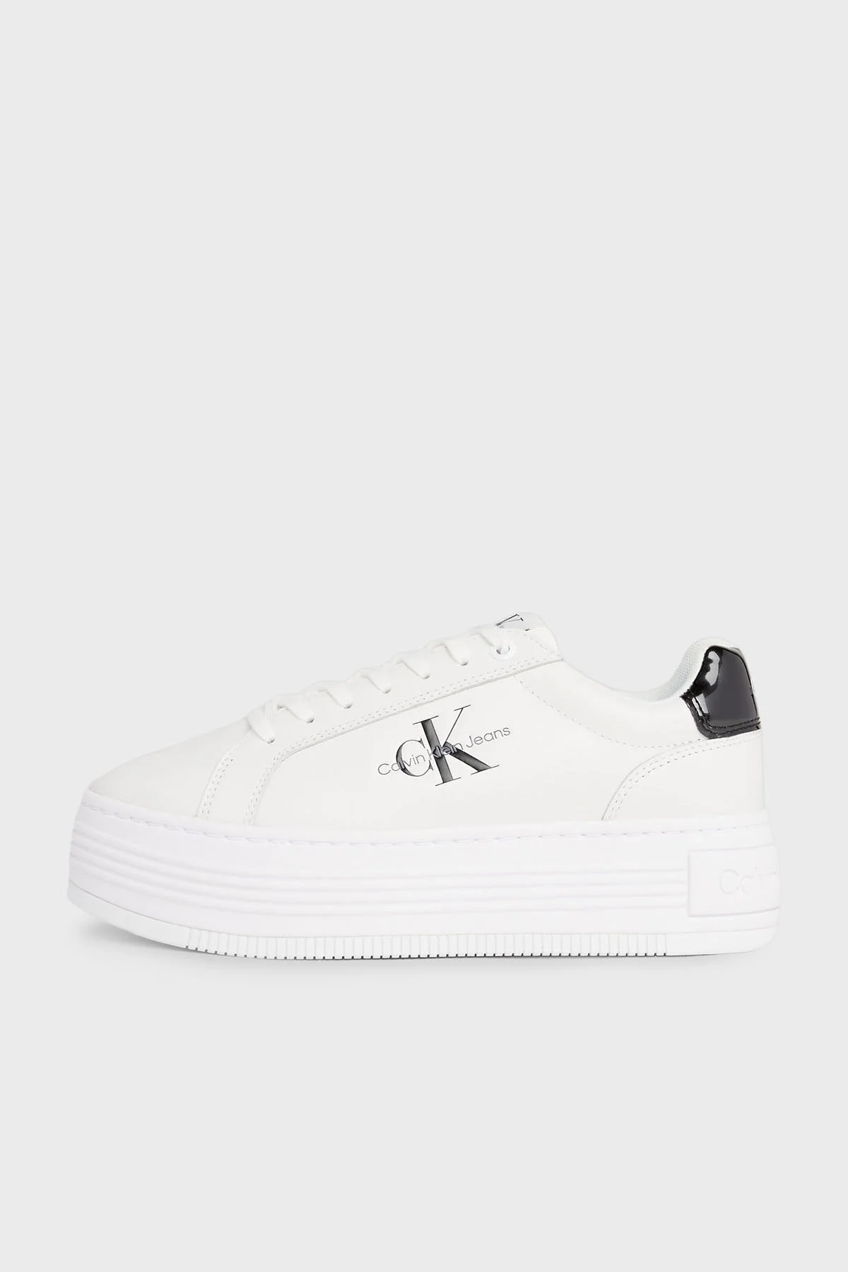 Calvin Klein Logolu Platform Topuk Deri Sneaker YW0YW0143101W Bayan Ayakkabı YW0YW01431 01W BEYAZ-SİYAH - 2