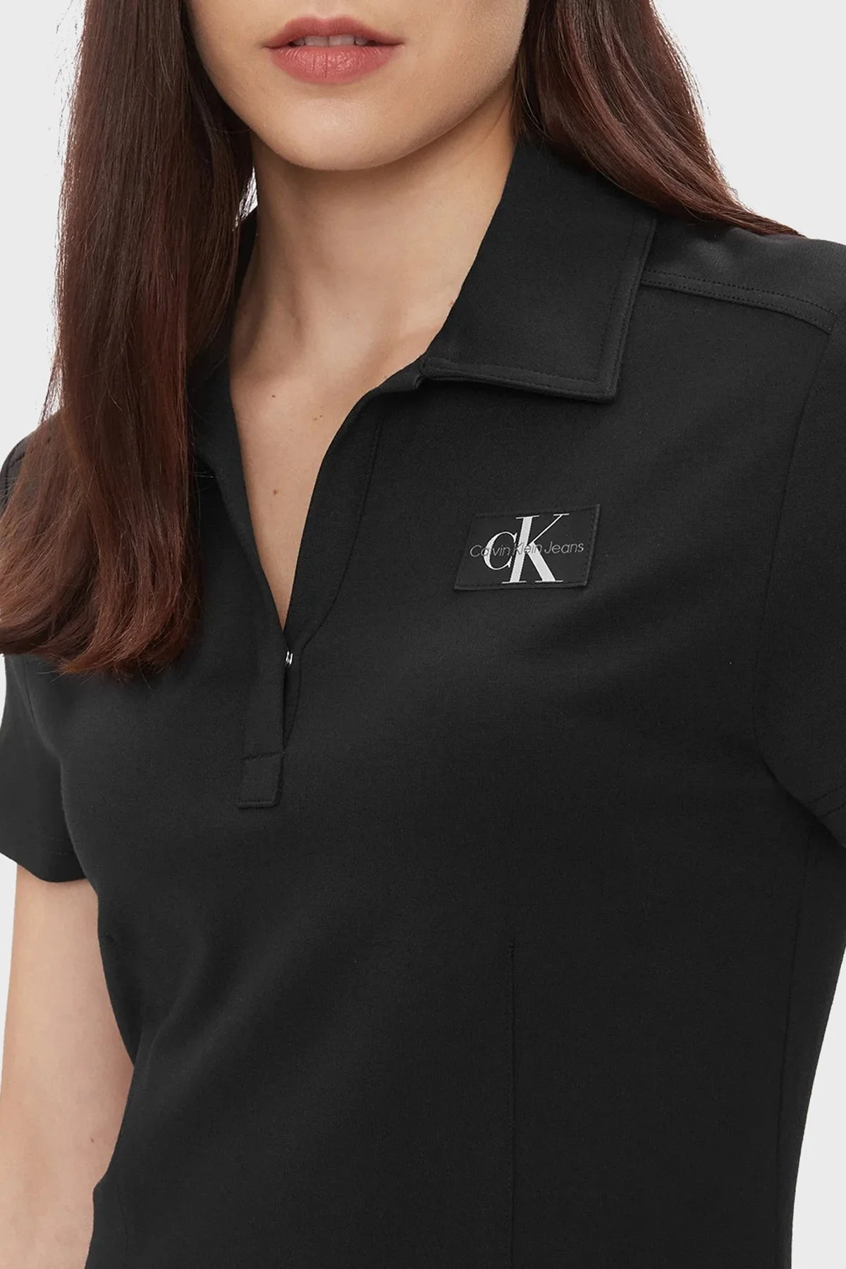 Calvin Klein Logolu Polo Yaka Regular Fit Mini J20J222532BEH Bayan Elbise J20J222532 BEH SİYAH - 4