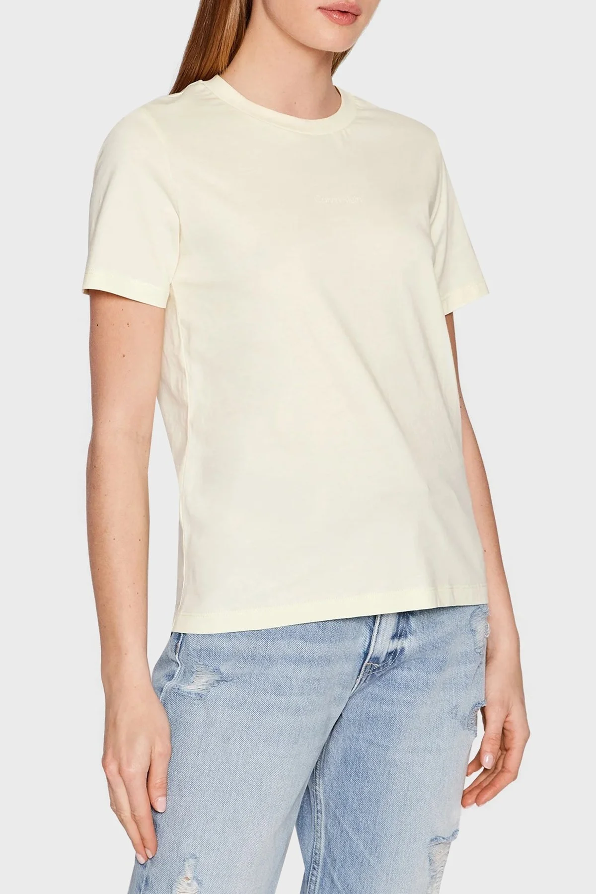 Calvin Klein Logolu Regular Fit Bisiklet Yaka % 100 Pamuk Bayan T Shirt K20K203677 YBB SARI - 1