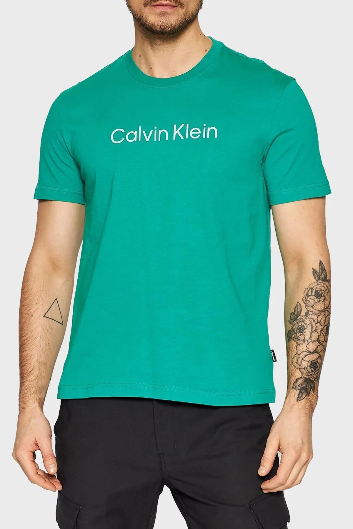 Calvin Klein Logolu Regular Fit Bisiklet Yaka % 100 Pamuk Erkek T Shirt K10K108842 LBS YEŞİL - 1