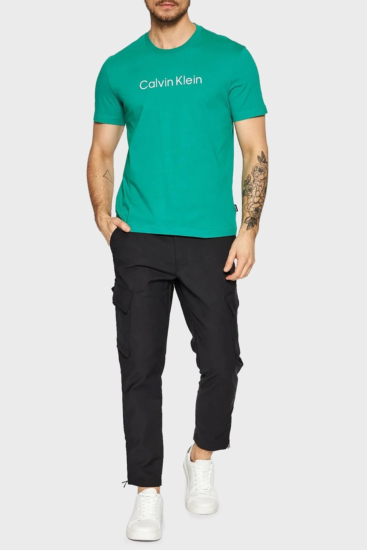 Calvin Klein Logolu Regular Fit Bisiklet Yaka % 100 Pamuk Erkek T Shirt K10K108842 LBS YEŞİL - 2