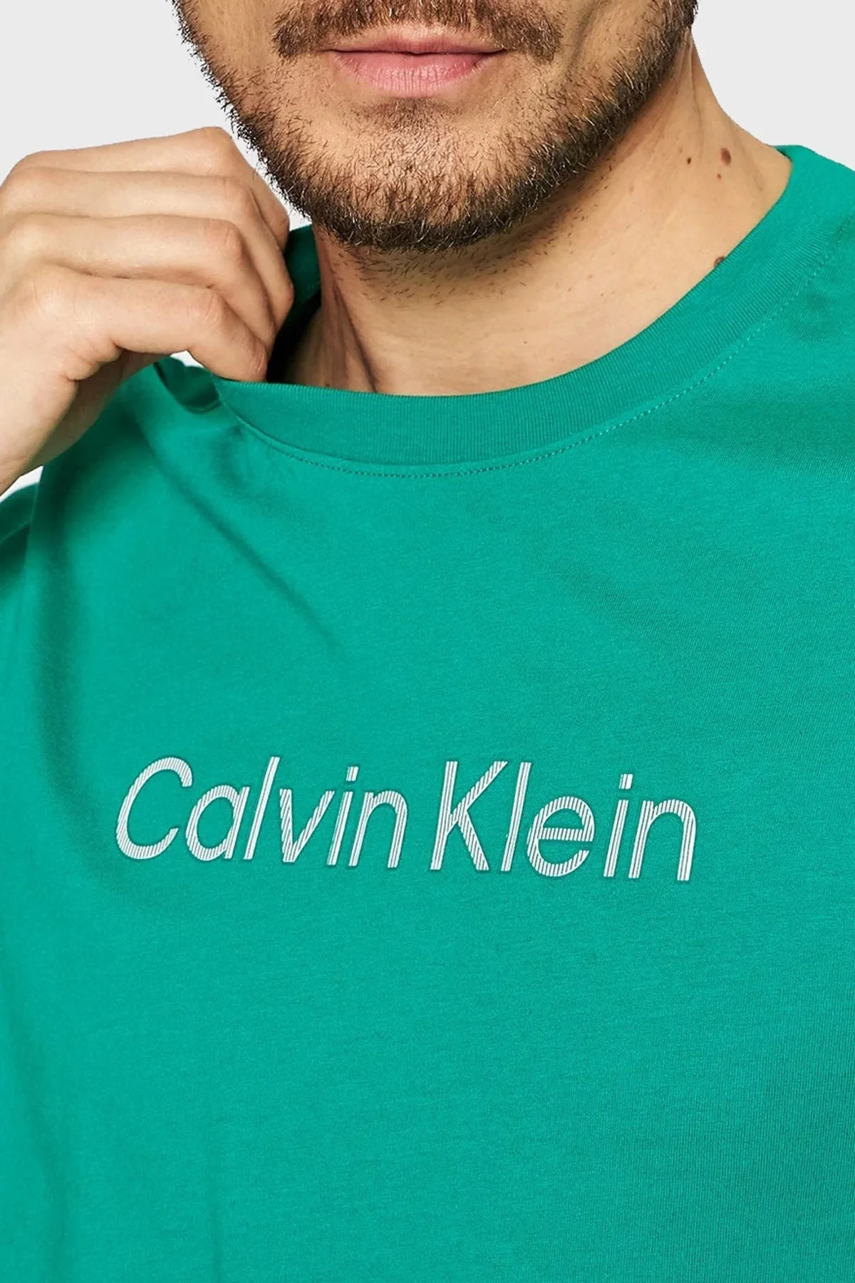 Calvin Klein Logolu Regular Fit Bisiklet Yaka % 100 Pamuk Erkek T Shirt K10K108842 LBS YEŞİL - 3