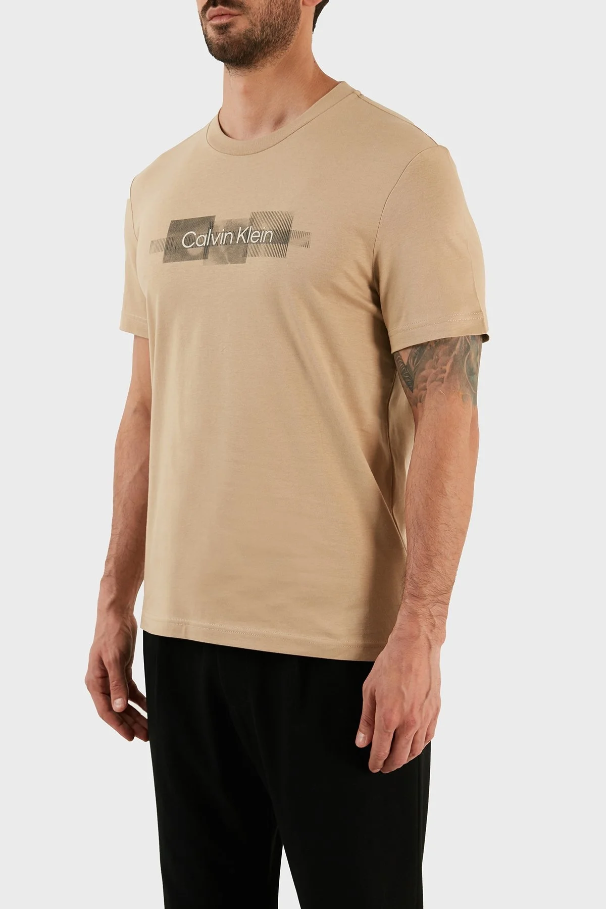 Calvin Klein Logolu Regular Fit Bisiklet Yaka % 100 Pamuk Erkek T Shirt K10K110799 PF2 BEJ - 2