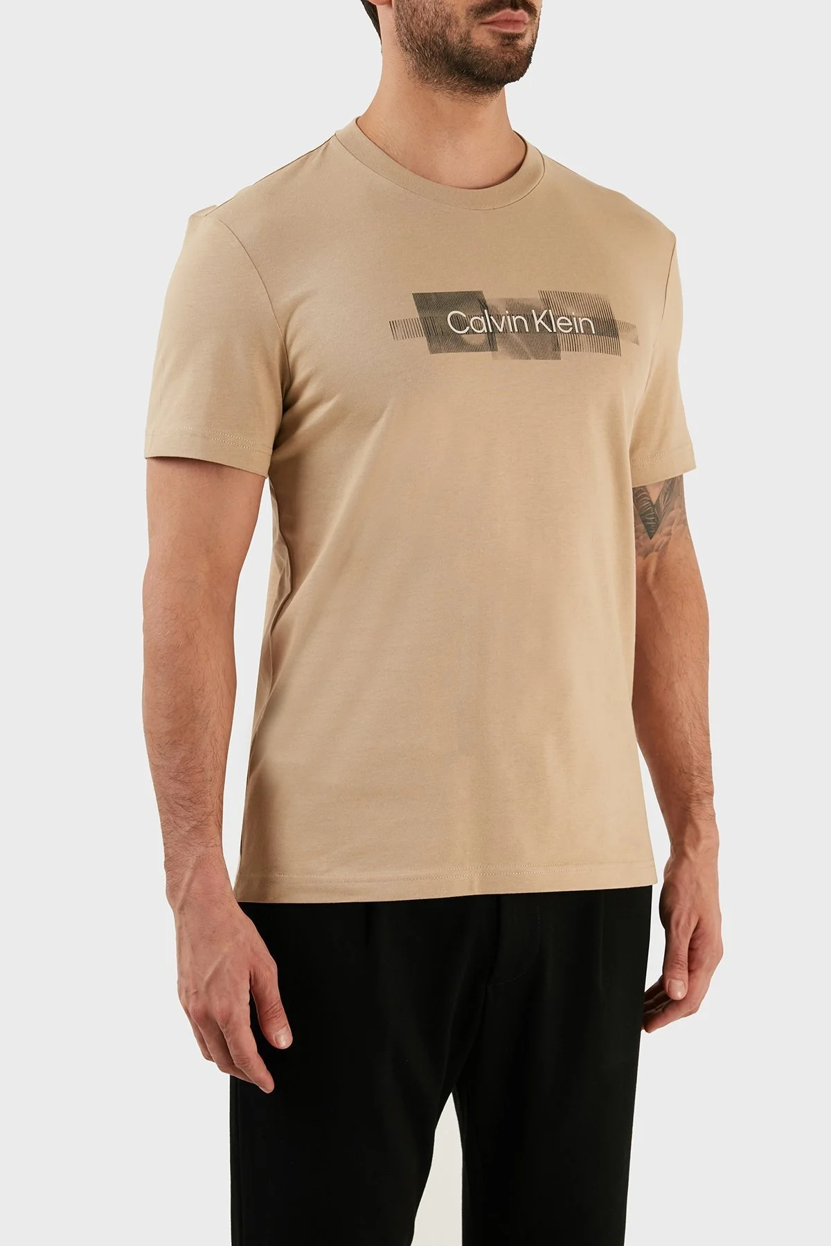 Calvin Klein Logolu Regular Fit Bisiklet Yaka % 100 Pamuk Erkek T Shirt K10K110799 PF2 BEJ - 3