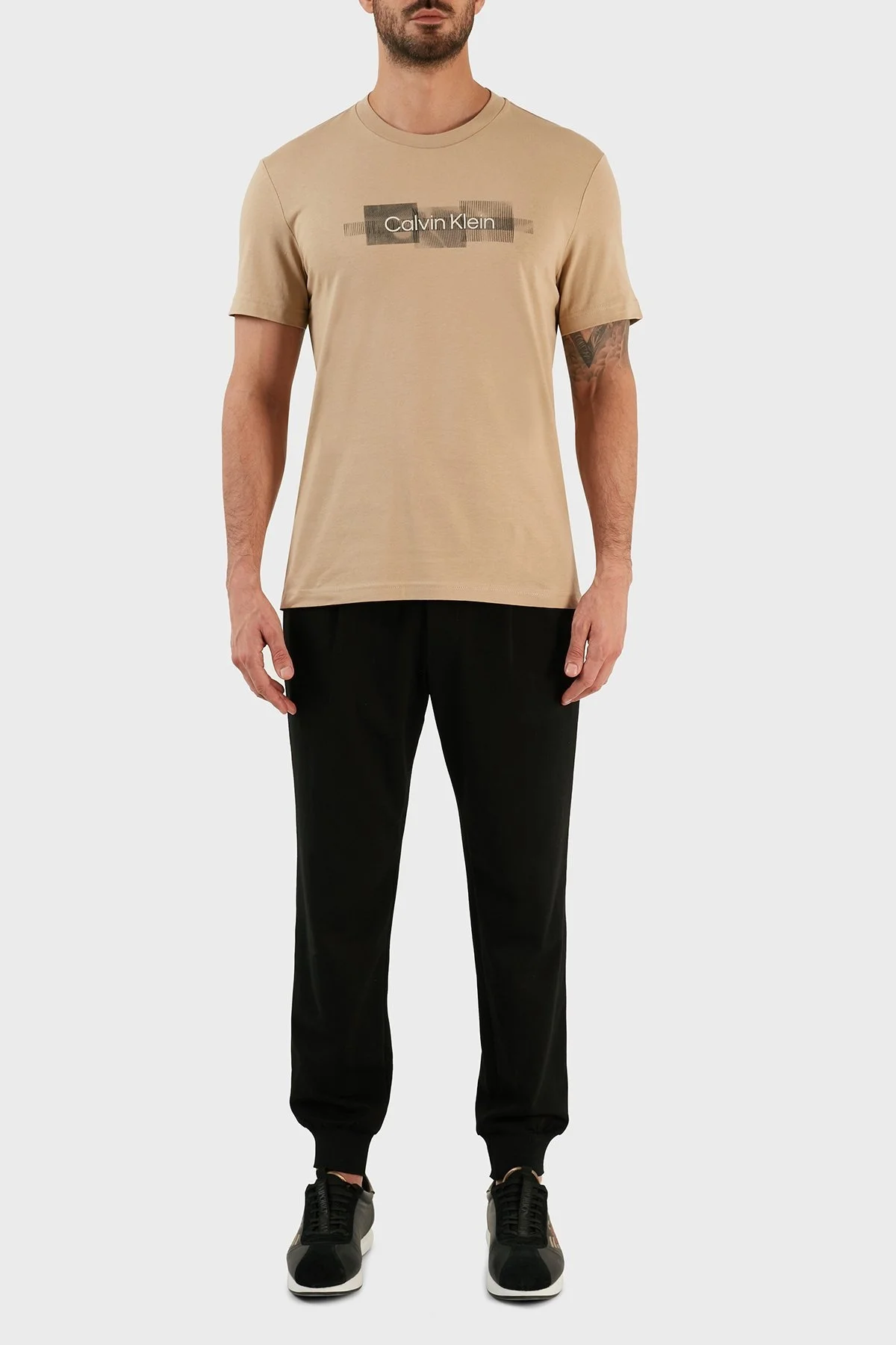 Calvin Klein Logolu Regular Fit Bisiklet Yaka % 100 Pamuk Erkek T Shirt K10K110799 PF2 BEJ - 4