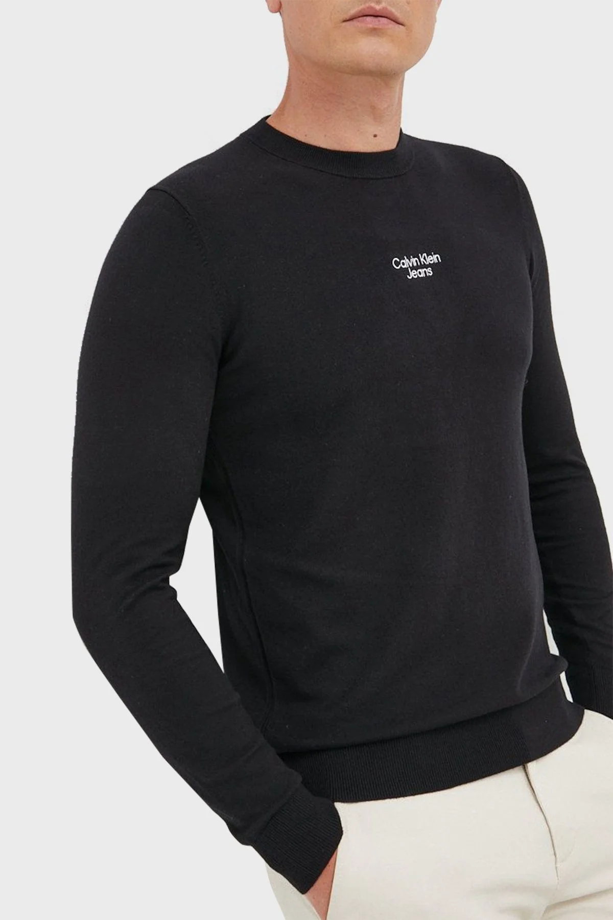 Calvin Klein Logolu Regular Fit Bisiklet Yaka Pamuklu Erkek Kazak J30J320618 BEH SİYAH - 1