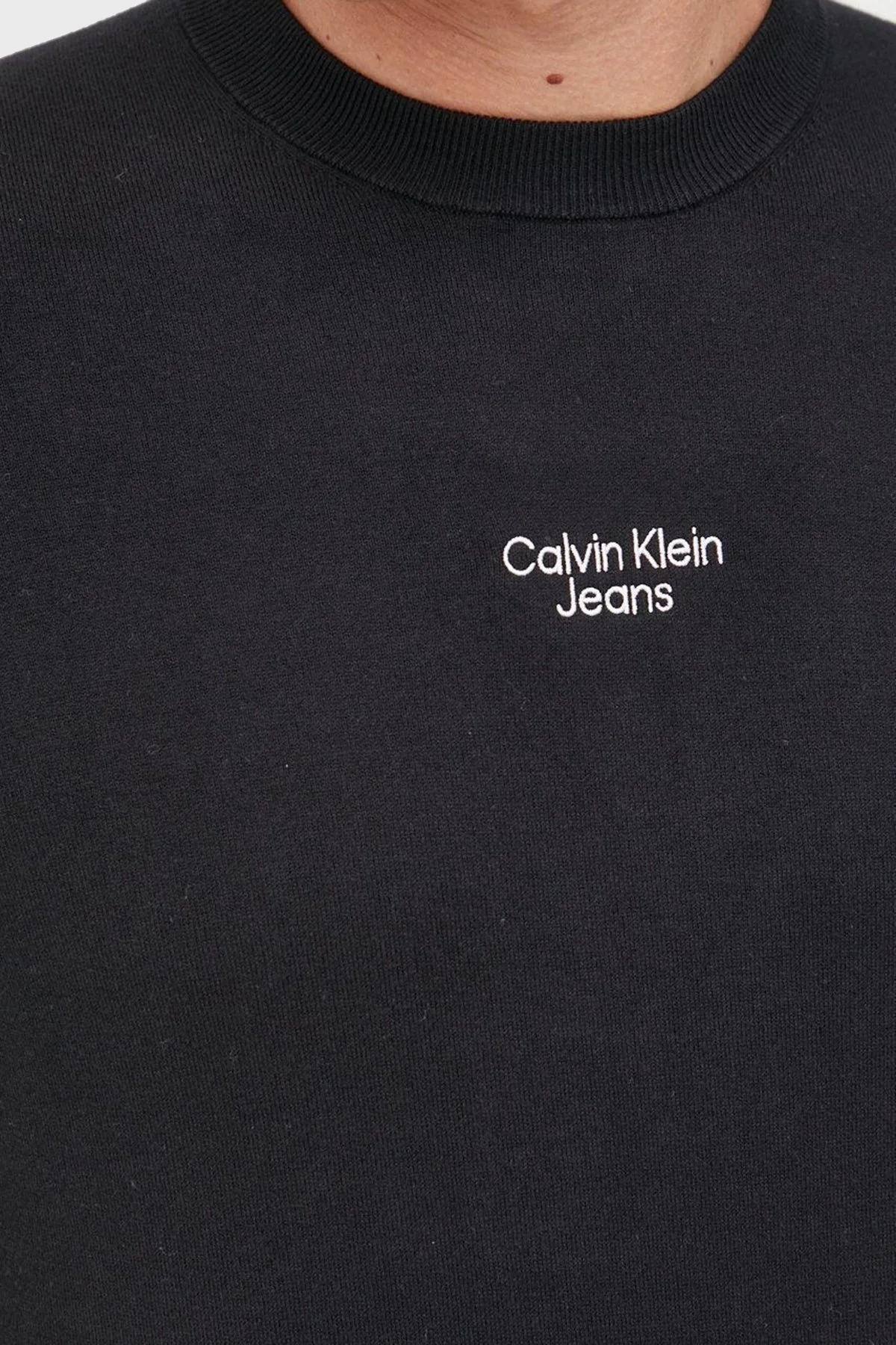 Calvin Klein Logolu Regular Fit Bisiklet Yaka Pamuklu Erkek Kazak J30J320618 BEH SİYAH - 3