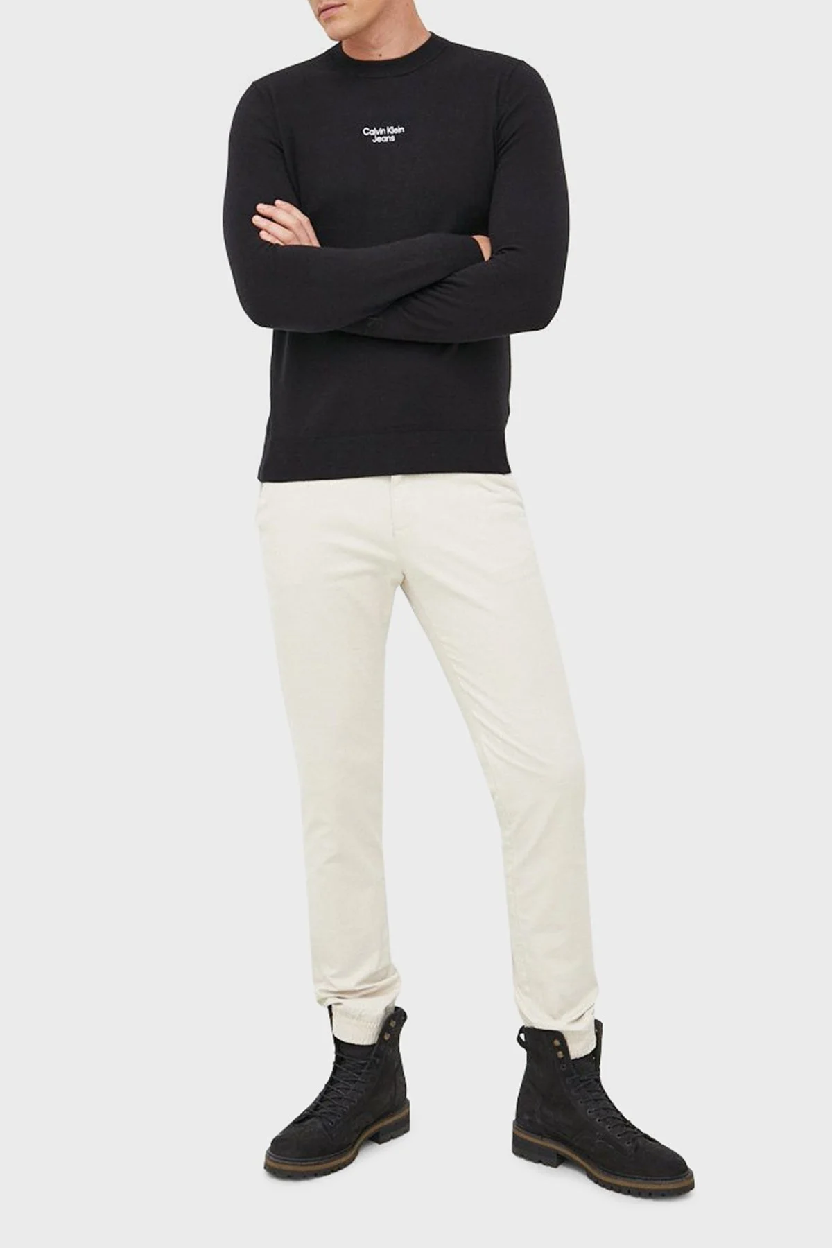 Calvin Klein Logolu Regular Fit Bisiklet Yaka Pamuklu Erkek Kazak J30J320618 BEH SİYAH - 5