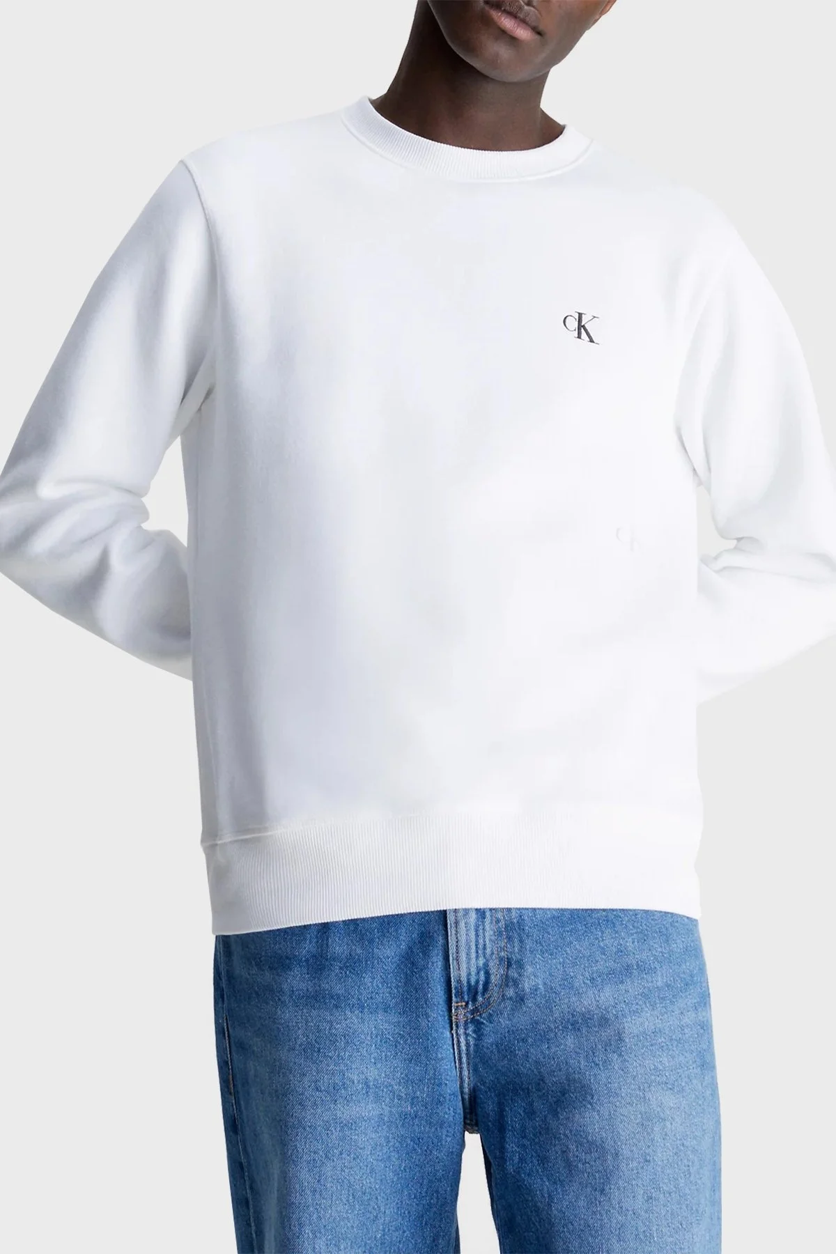 Calvin Klein Logolu Regular Fit Bisiklet Yaka Pamuklu Erkek Sweat J30J314536 YAF BEYAZ - 1
