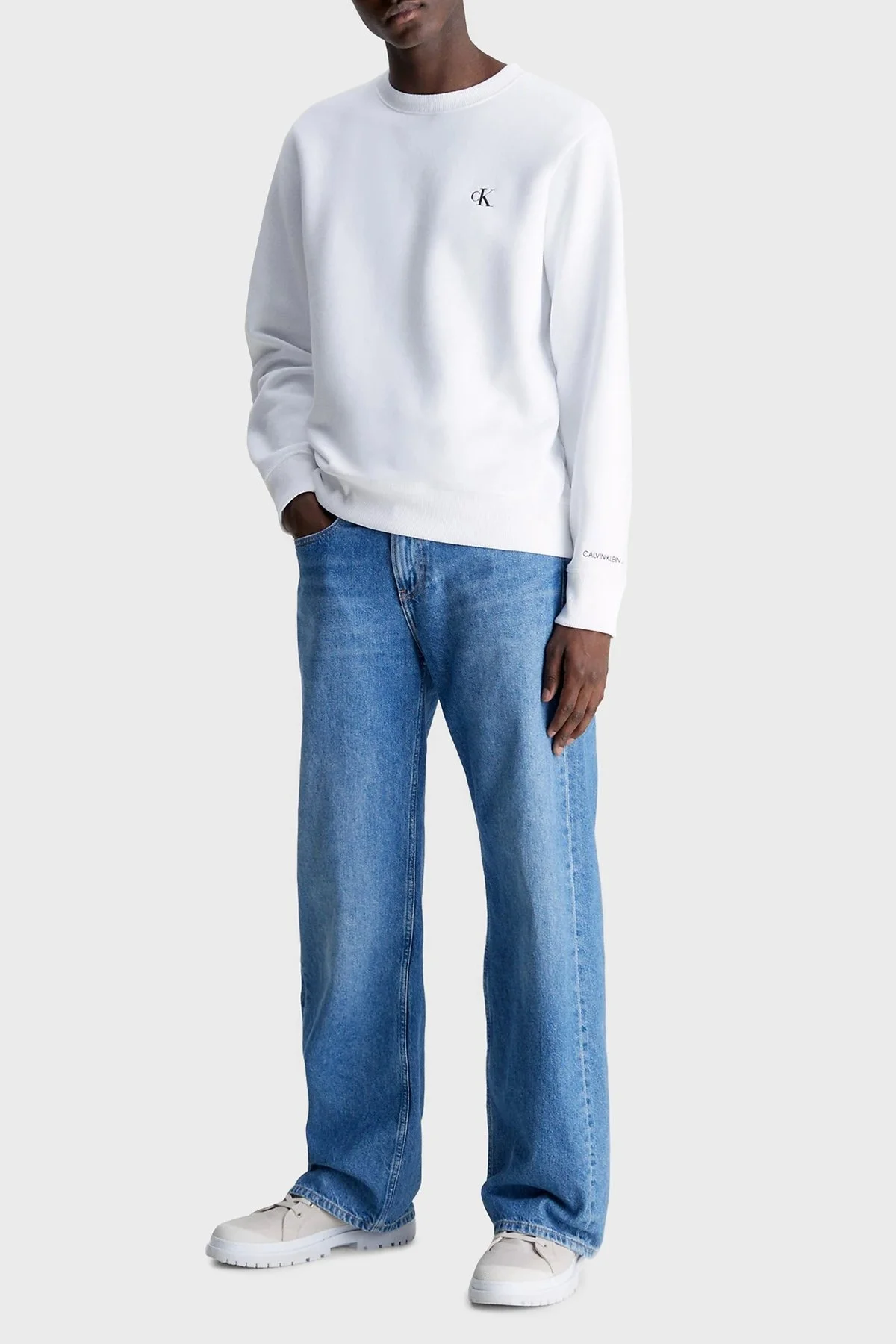 Calvin Klein Logolu Regular Fit Bisiklet Yaka Pamuklu Erkek Sweat J30J314536 YAF BEYAZ - 4