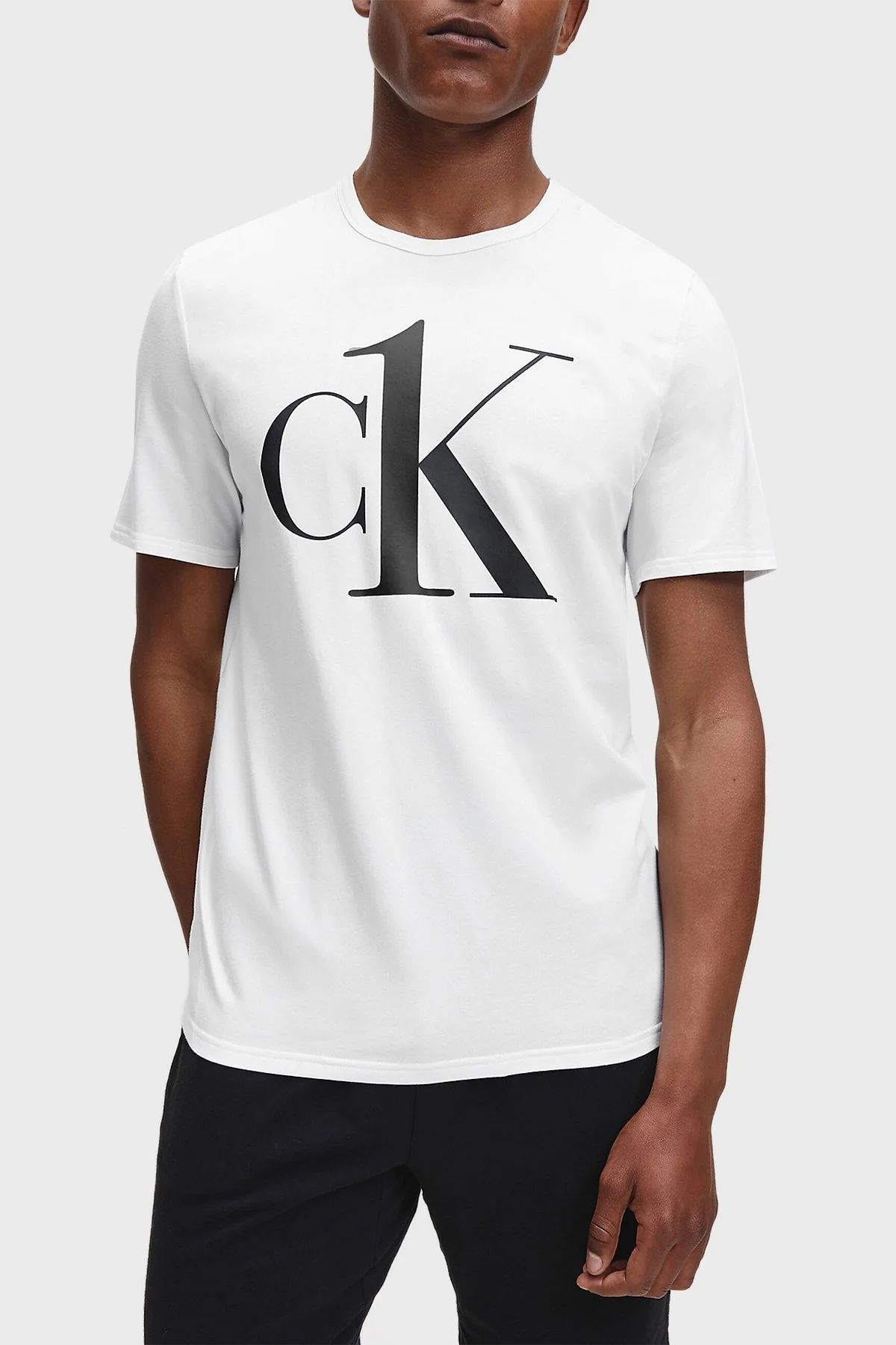 Calvin Klein Logolu Regular Fit Bisiklet Yaka Pamuklu Erkek T Shirt 000NM1903E 7UM BEYAZ - 1