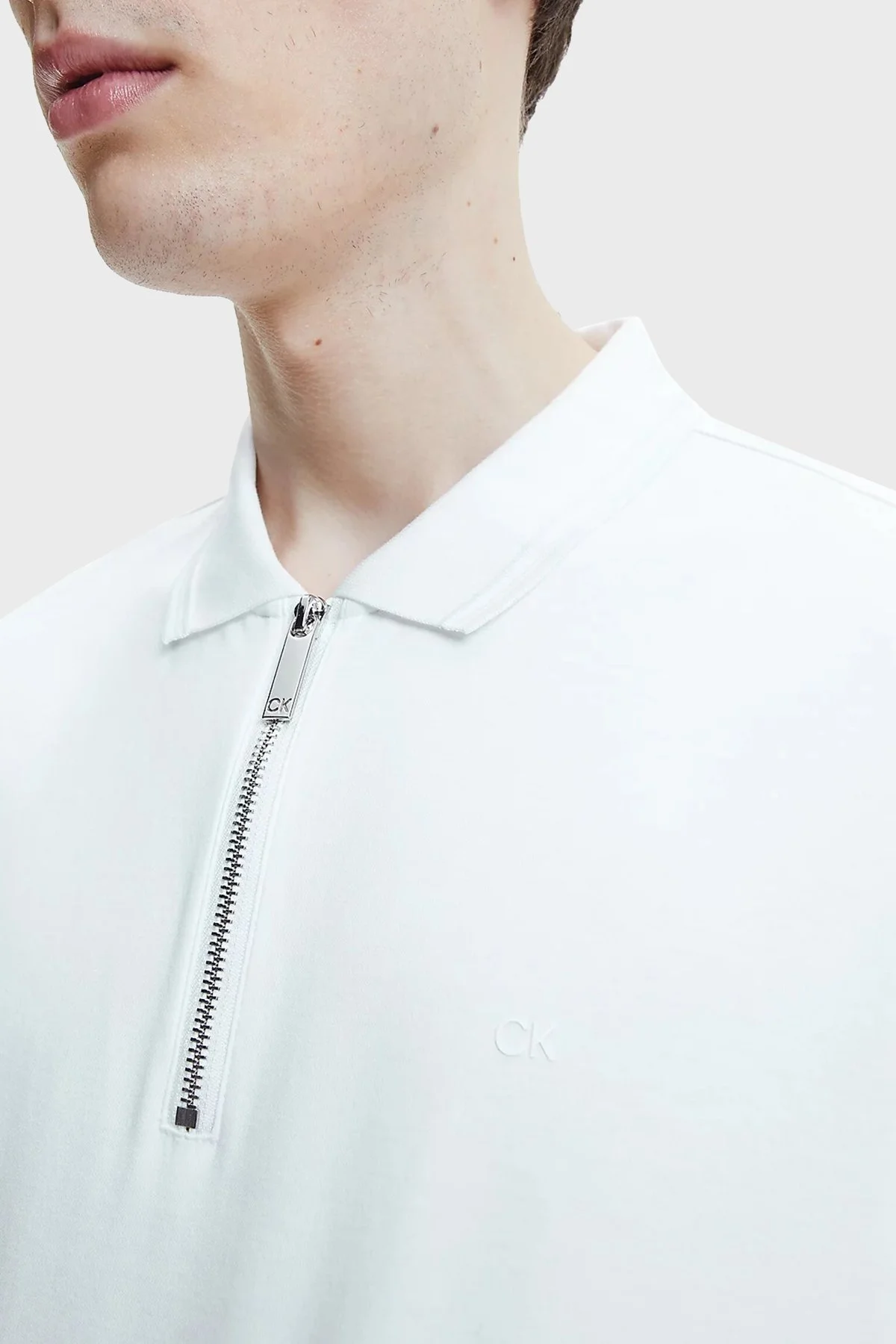 Calvin Klein Logolu Regular Fit Femuarlı Pamuklu T Shirt Erkek Polo K10K108735 YAF BEYAZ - 4