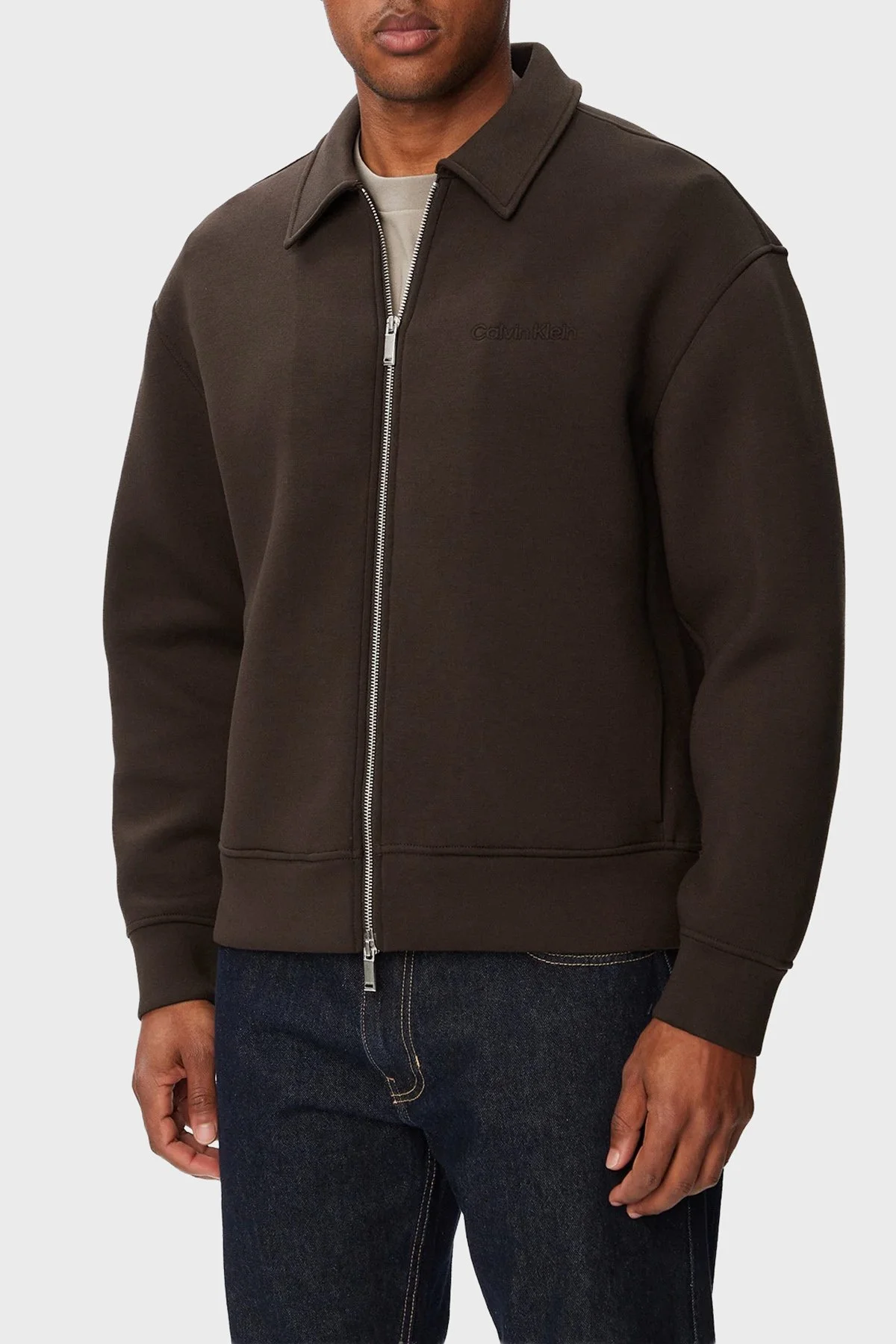 Calvin Klein Logolu Regular Fit Fermuarlı LV04RG227GTO2 Erkek Sweat LV04RG227G TO2 KAHVE - 1