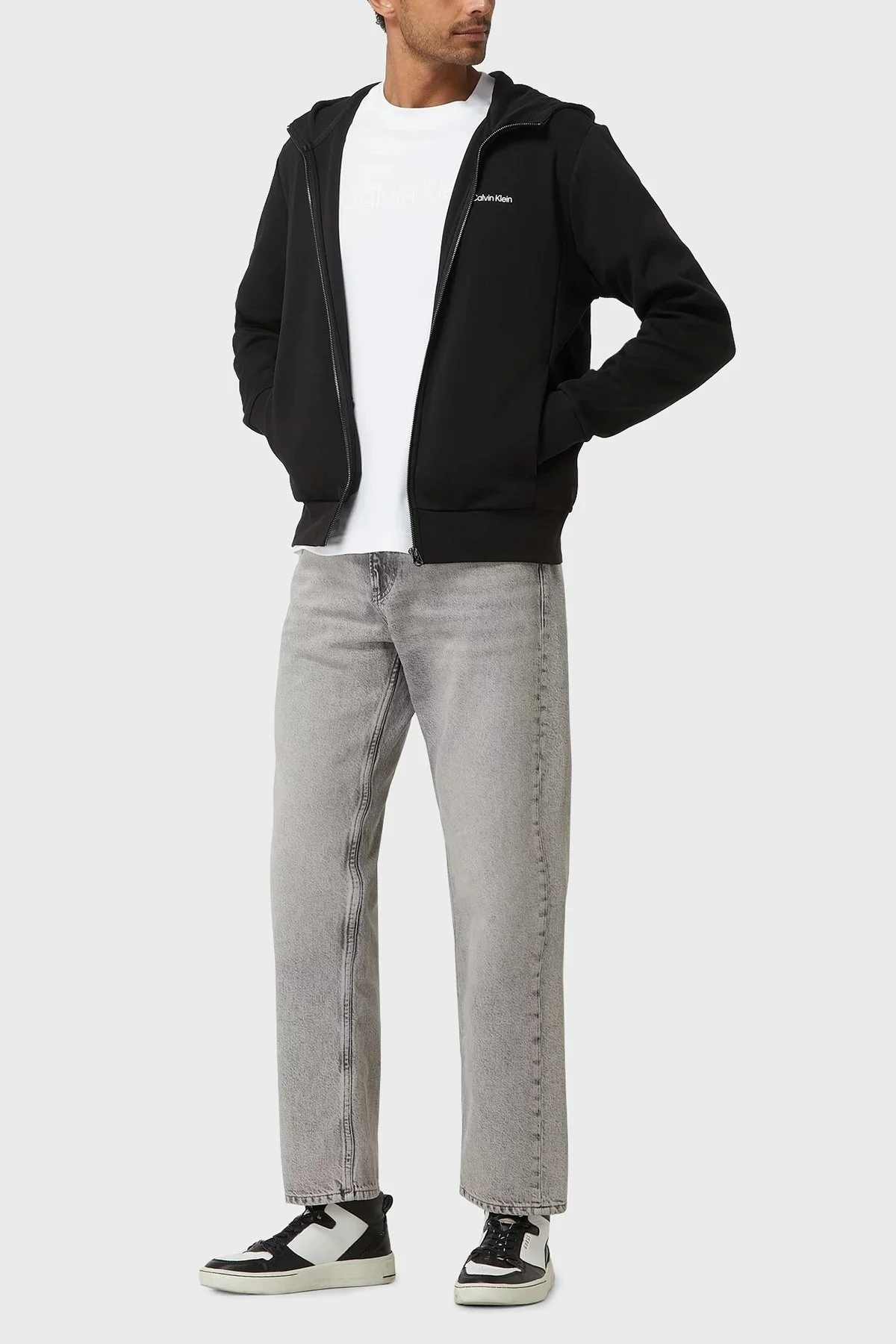 Calvin Klein Logolu Regular Fit Kapüşonlu Fermuarlı Pamuklu Erkek Sweat K10K109697 BEH SİYAH - 4