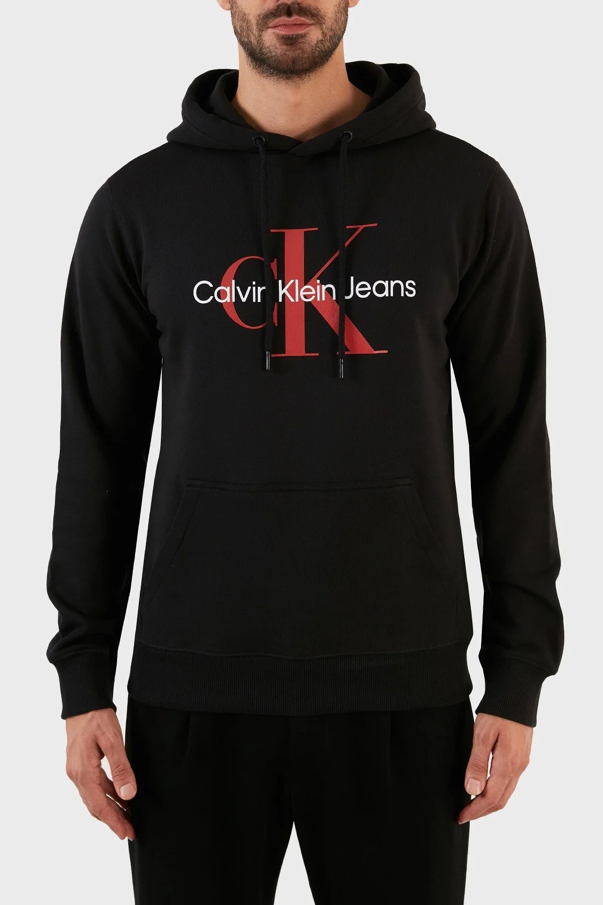 Calvin Klein Logolu Regular Fit Kapüşonlu Kanguru Cepli % 100 Pamuk Erkek Sweat J30J320805 0GM SİYAH - 1