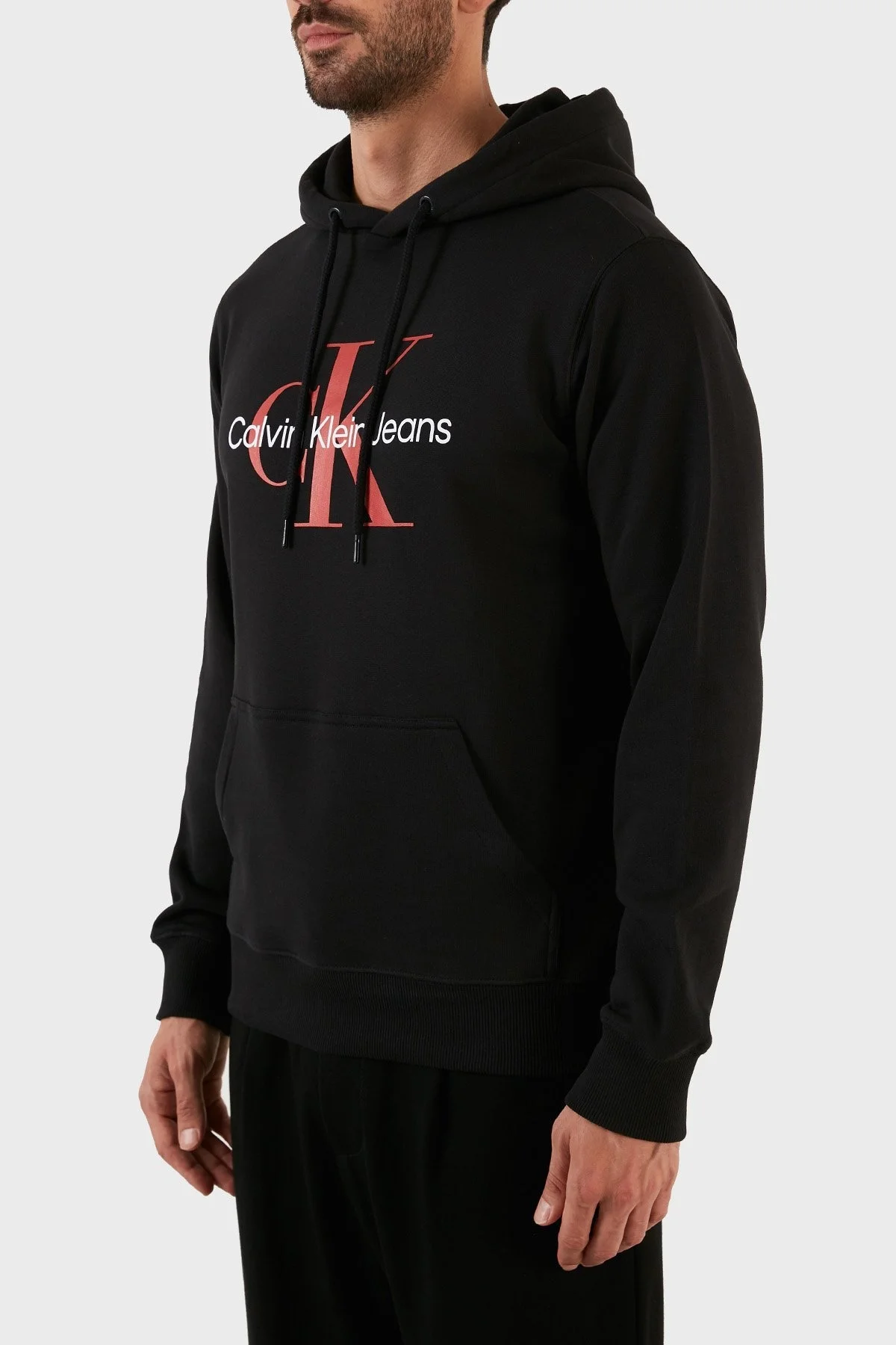 Calvin Klein Logolu Regular Fit Kapüşonlu Kanguru Cepli % 100 Pamuk Erkek Sweat J30J320805 0GM SİYAH - 3