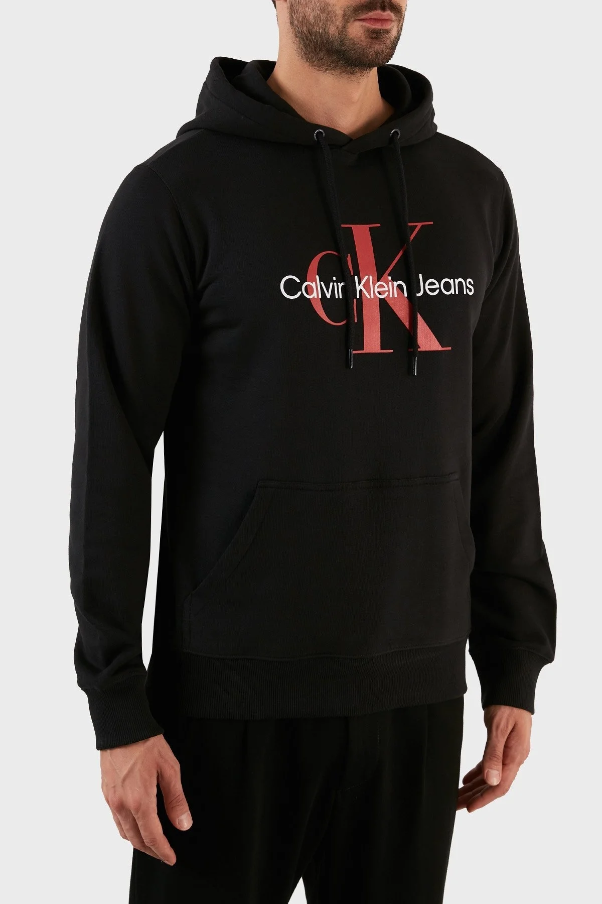 Calvin Klein Logolu Regular Fit Kapüşonlu Kanguru Cepli % 100 Pamuk Erkek Sweat J30J320805 0GM SİYAH - 4