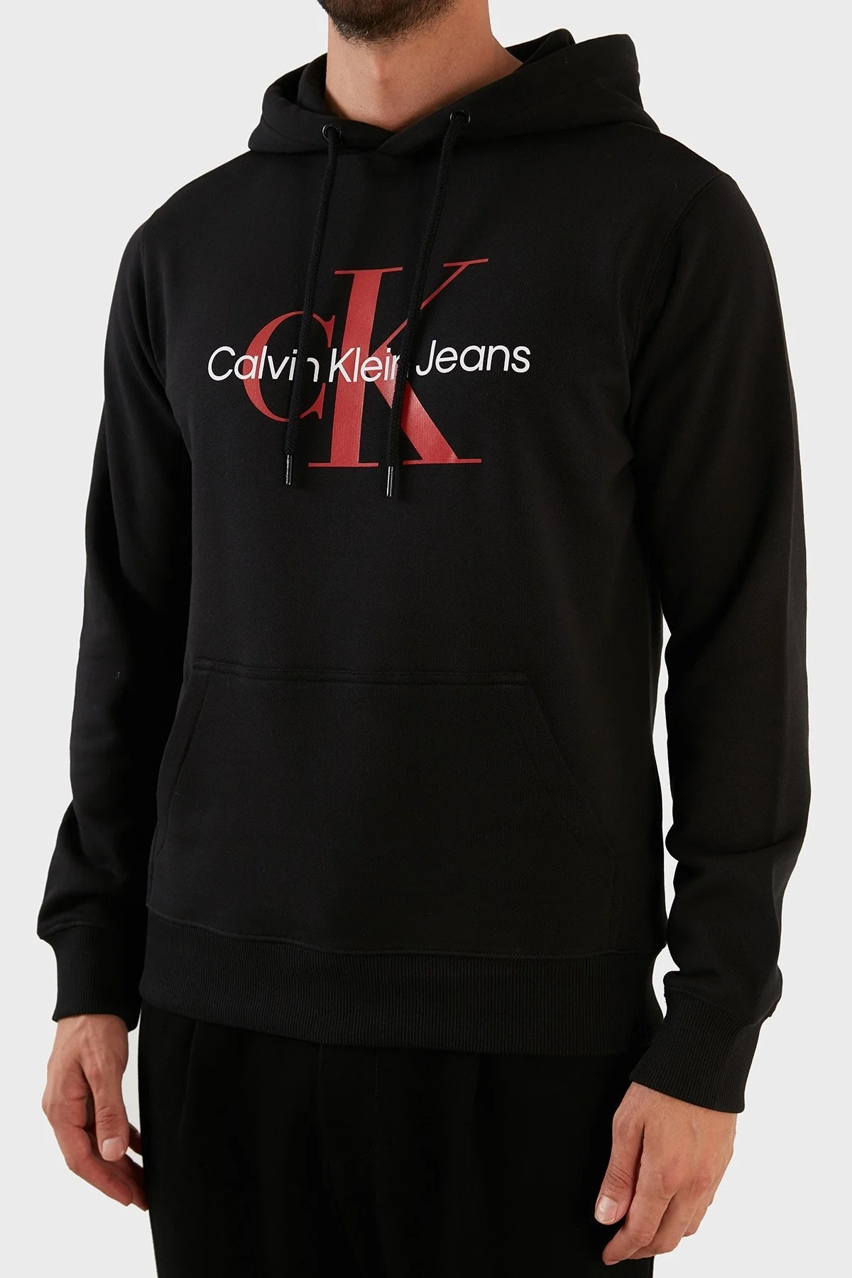 Calvin Klein Logolu Regular Fit Kapüşonlu Kanguru Cepli % 100 Pamuk Erkek Sweat J30J320805 0GM SİYAH - 6