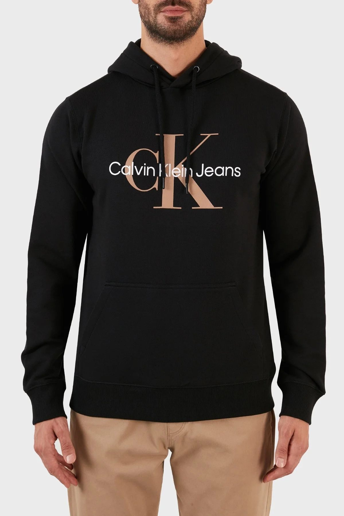 Calvin Klein Logolu Regular Fit Kapüşonlu Kanguru Cepli % 100 Pamuk Erkek Sweat J30J320805 0GP SİYAH - 1