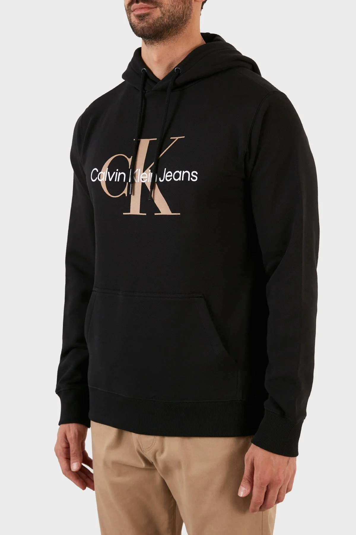 Calvin Klein Logolu Regular Fit Kapüşonlu Kanguru Cepli % 100 Pamuk Erkek Sweat J30J320805 0GP SİYAH - 3