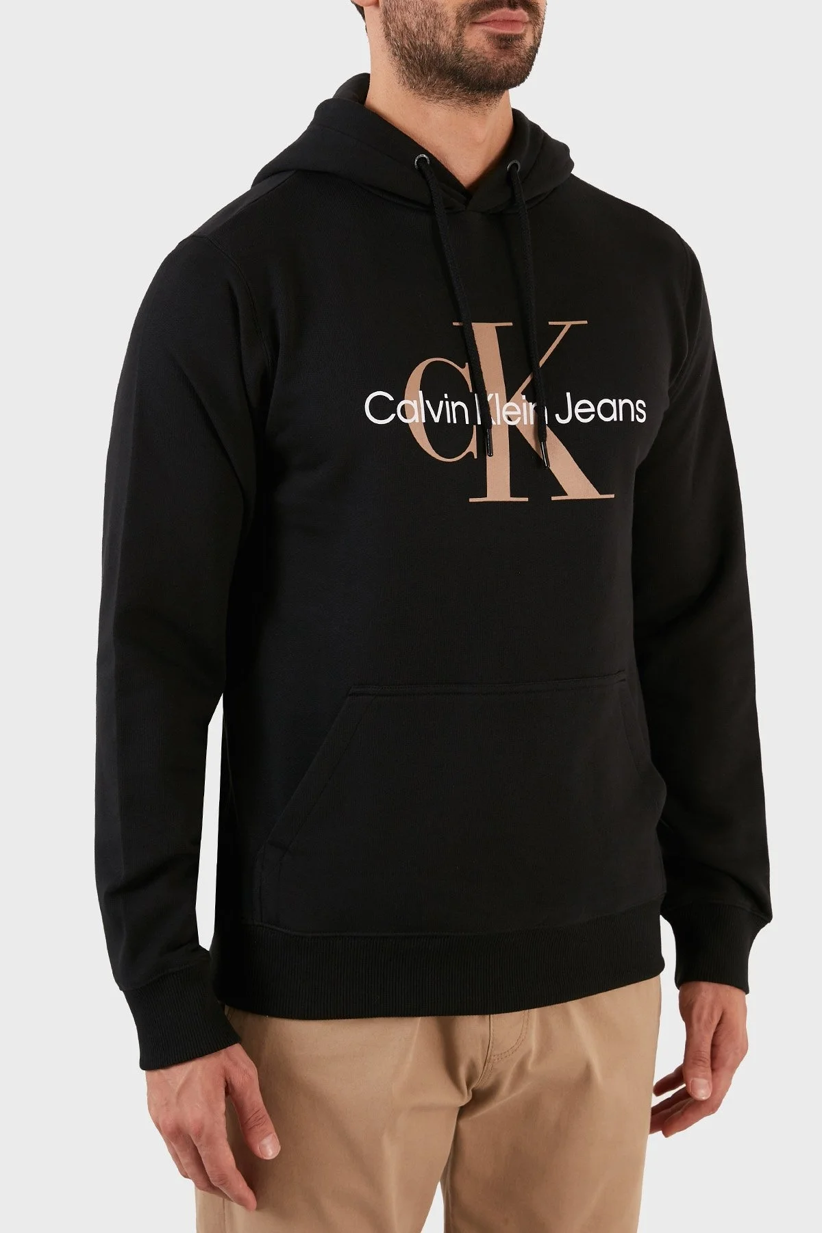 Calvin Klein Logolu Regular Fit Kapüşonlu Kanguru Cepli % 100 Pamuk Erkek Sweat J30J320805 0GP SİYAH - 4