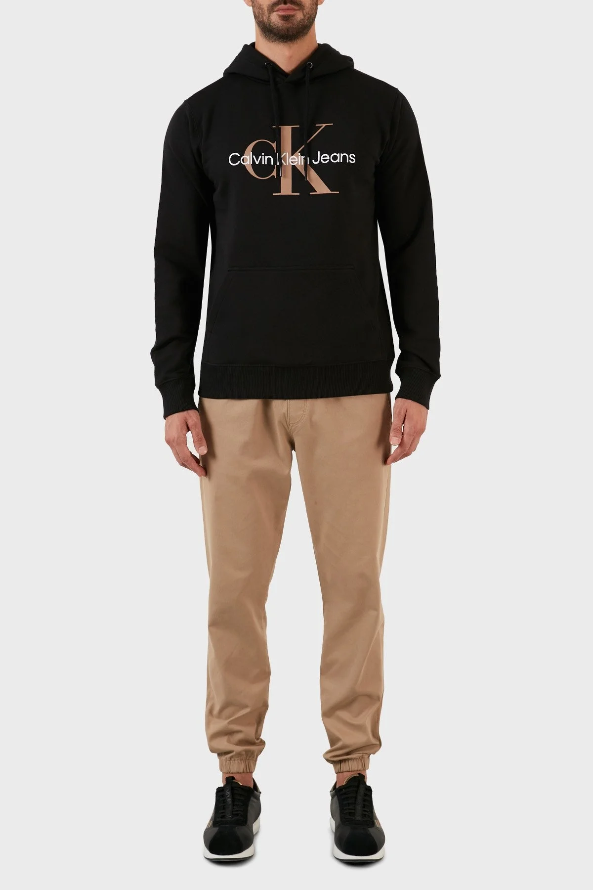 Calvin Klein Logolu Regular Fit Kapüşonlu Kanguru Cepli % 100 Pamuk Erkek Sweat J30J320805 0GP SİYAH - 5