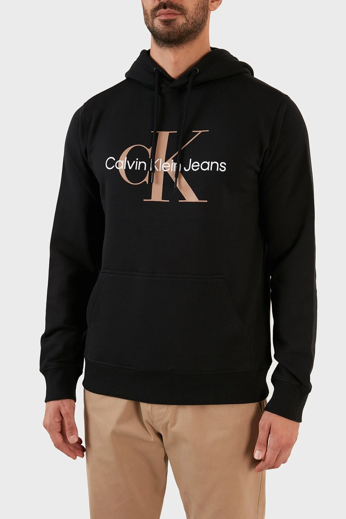Calvin Klein Logolu Regular Fit Kapüşonlu Kanguru Cepli % 100 Pamuk Erkek Sweat J30J320805 0GP SİYAH - 6