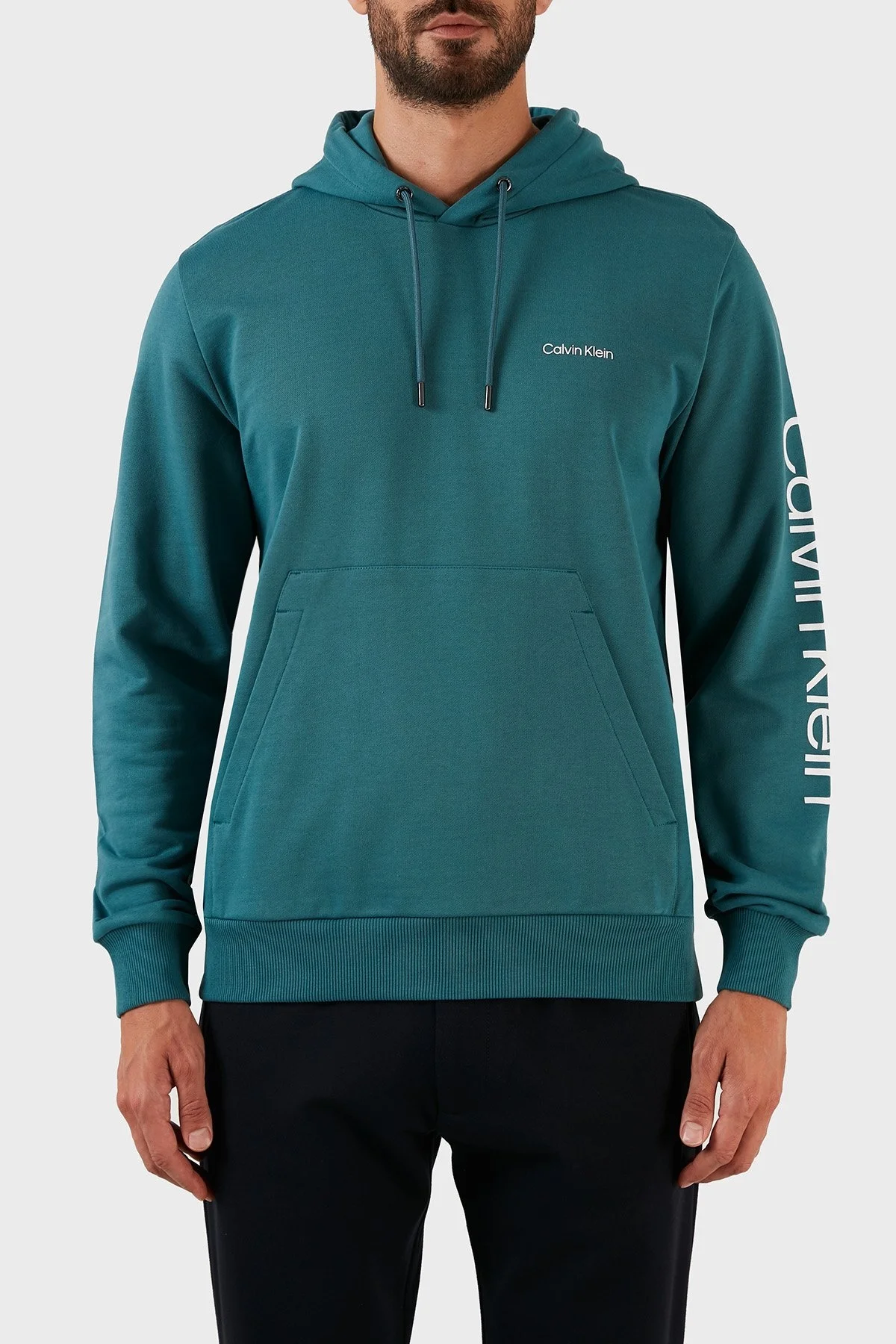 Calvin Klein Logolu Regular Fit Kapüşonlu Kanguru Cepli % 100 Pamuk Erkek Sweat K10K109696 DAZ MAVİ - 1