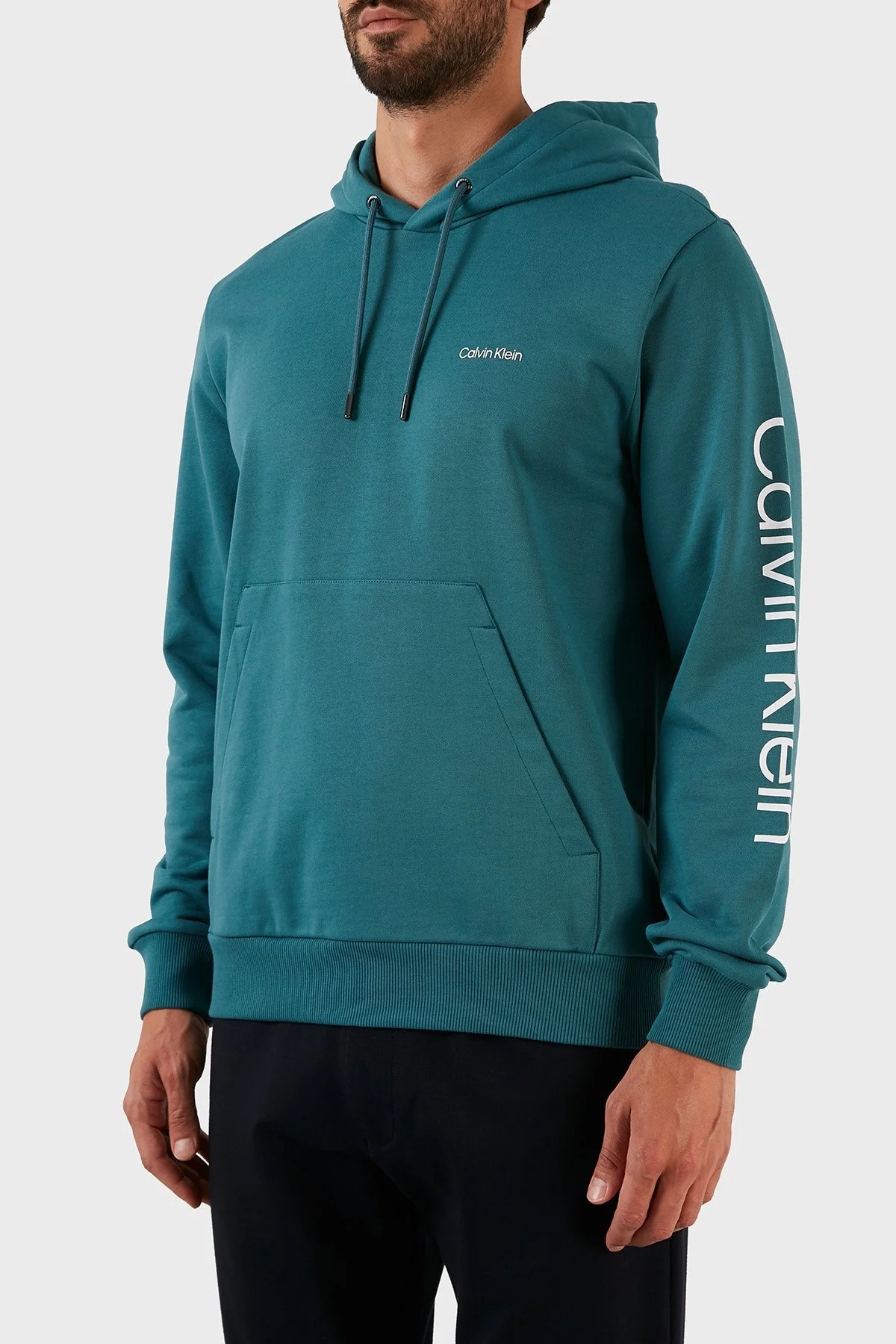 Calvin Klein Logolu Regular Fit Kapüşonlu Kanguru Cepli % 100 Pamuk Erkek Sweat K10K109696 DAZ MAVİ - 2