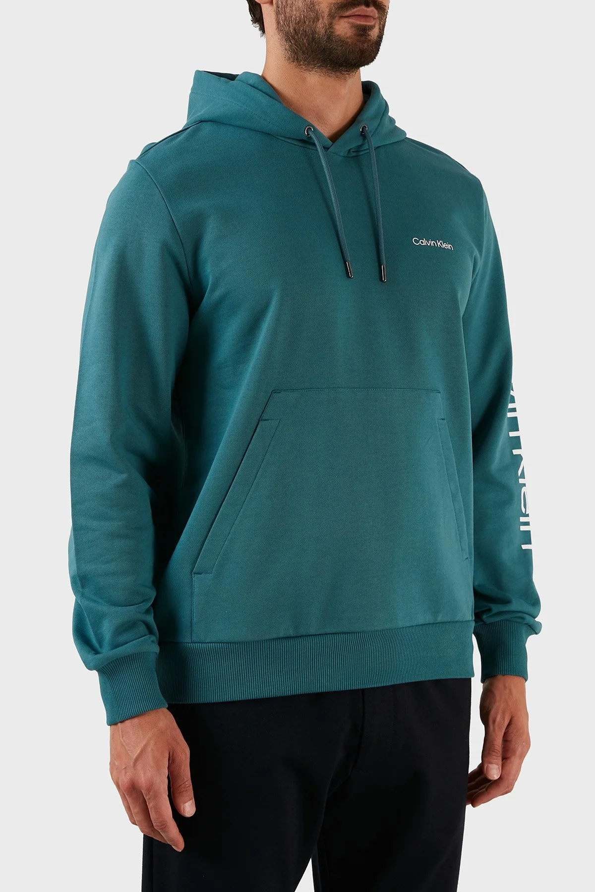 Calvin Klein Logolu Regular Fit Kapüşonlu Kanguru Cepli % 100 Pamuk Erkek Sweat K10K109696 DAZ MAVİ - 3