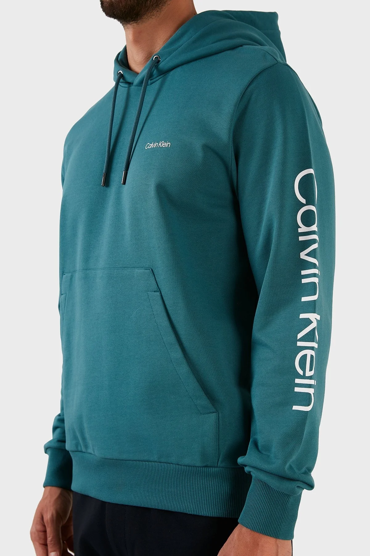Calvin Klein Logolu Regular Fit Kapüşonlu Kanguru Cepli % 100 Pamuk Erkek Sweat K10K109696 DAZ MAVİ - 4