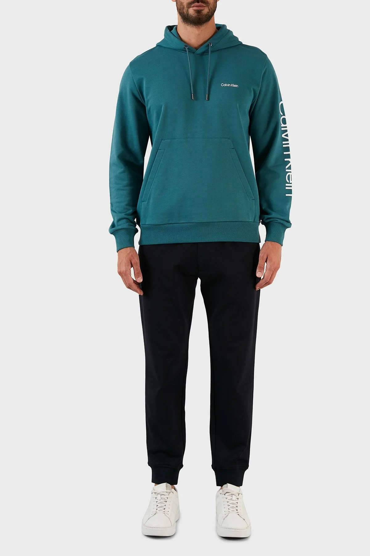 Calvin Klein Logolu Regular Fit Kapüşonlu Kanguru Cepli % 100 Pamuk Erkek Sweat K10K109696 DAZ MAVİ - 5