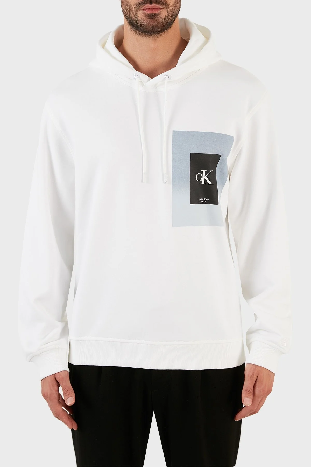 Calvin Klein Logolu Regular Fit Kapüşonlu Pamuklu Erkek Sweat J30J322141 YAF BEYAZ - 1